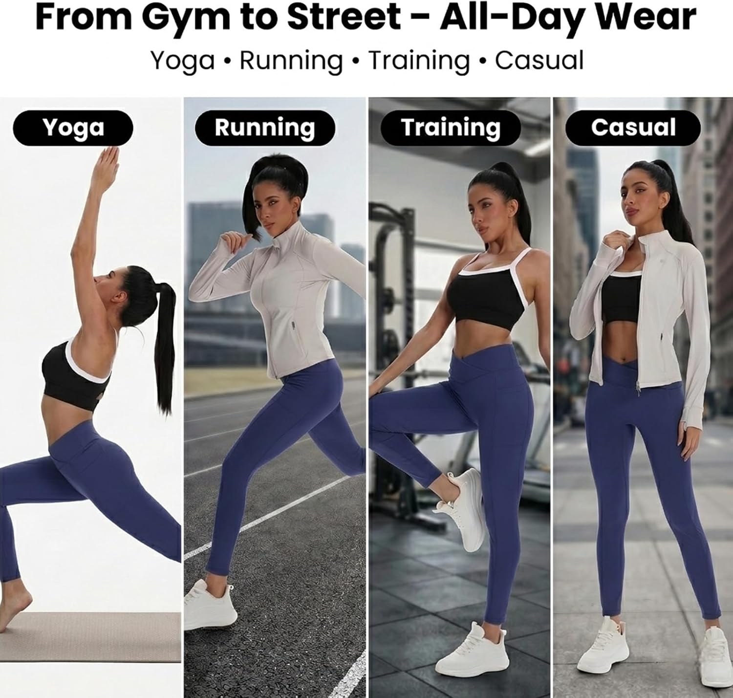 Women Tight Yoga Leggings with Pockets V-Cross Waist High Waist Tummy Control Butt Lifting 7/8 Workout Tights
