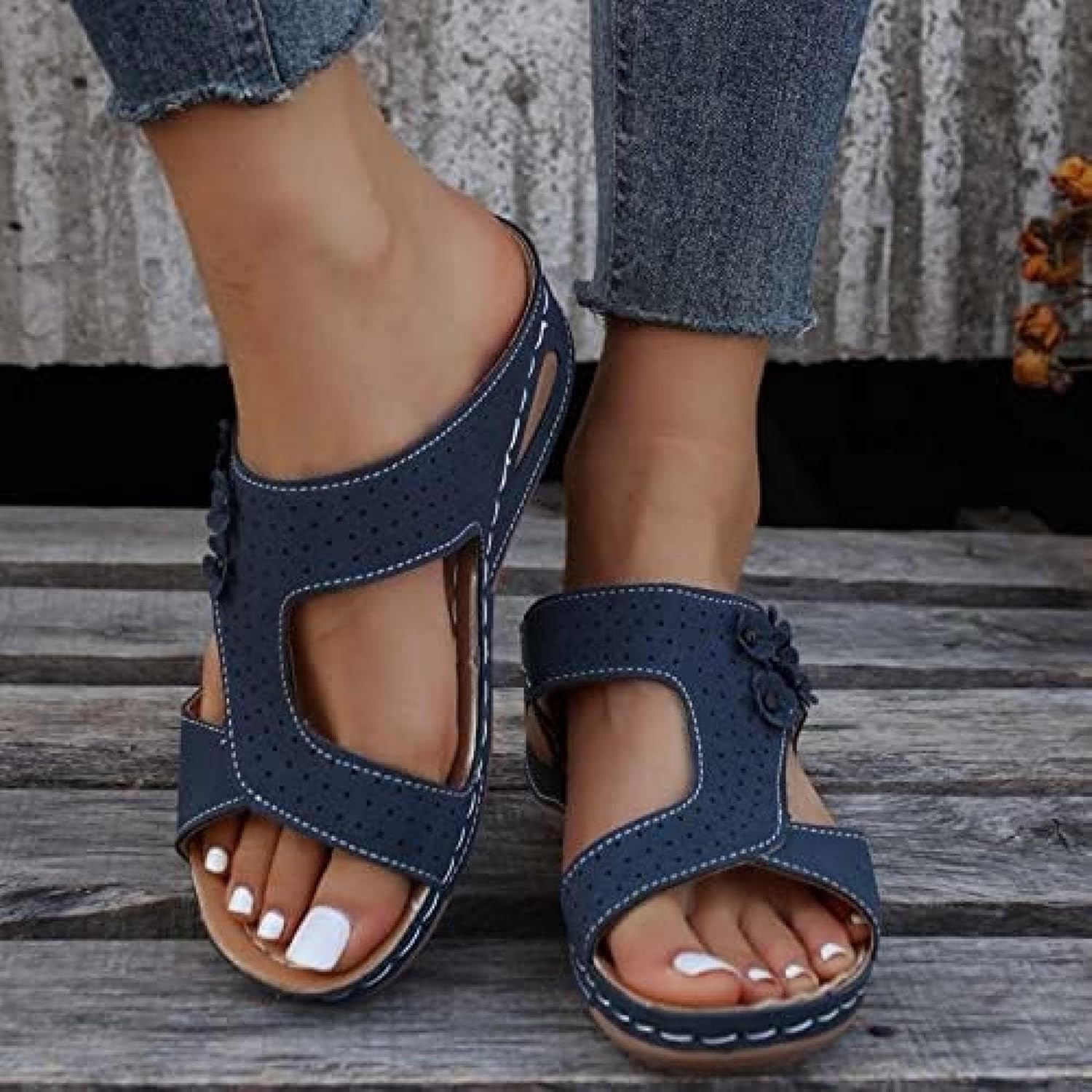 [売店] 美脚 ウェッジソール ミュール サンダル レディース ヒール 厚底 スリッパ 歩きやすい サボ サンダル オープントゥコン