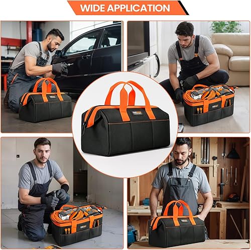 Miniatura 8 de Bolsa de herramientas, bolsa de almacenamiento resistente de 14 pulgadas con asas, tela de poliéster 600D de doble capa, negro y naranja,