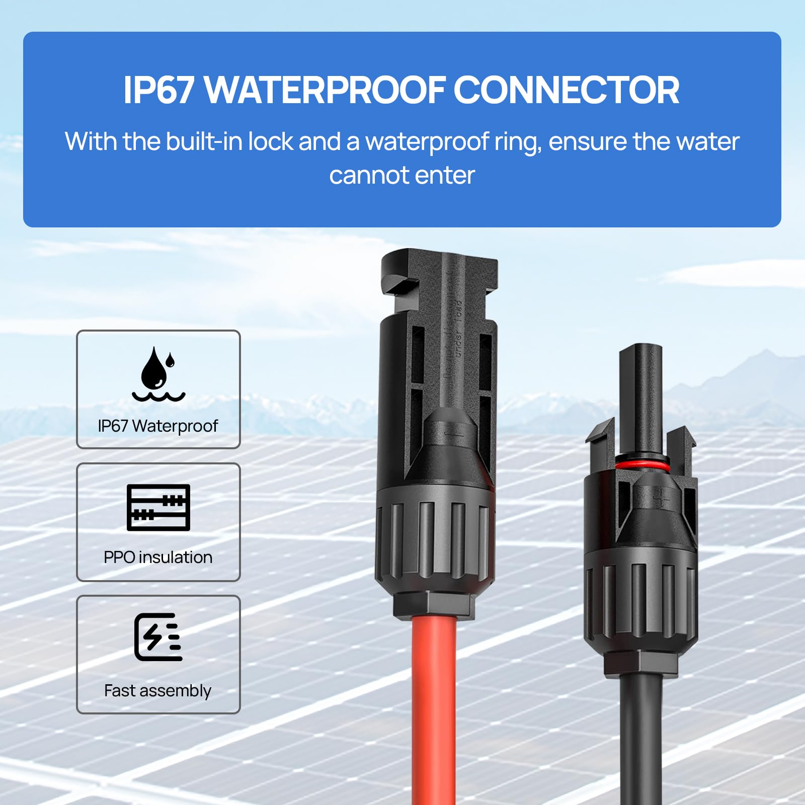 Verlängerungskabel 20 Meter 6mm², Solarkabel 6mm2 Solarstecker Solarkable Verlängerung, PV Kabel 6mm2, IP67 Photovoltaik Kabel für PV Solaranlage & Balkonkraftwerk