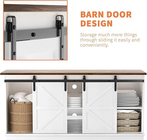 Miniatura 5 de YESHOMY Mesa auxiliar con puertas correderas de granero y almacenamiento, armario rectangular central de madera con estantes ajustables, para sala