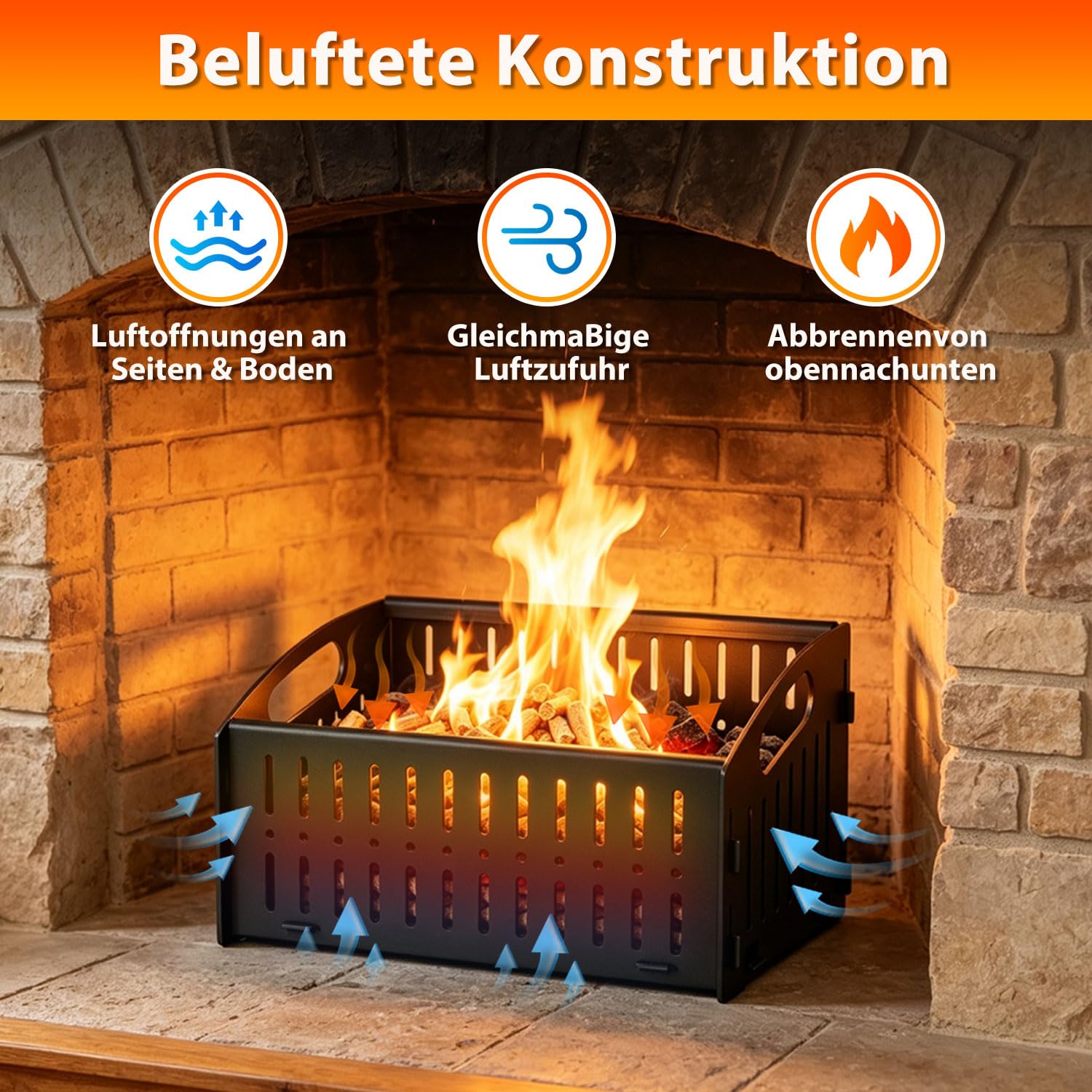 Cestino per pellet 28 x 20 x 17 cm, ferro da 3 mm, per camino e