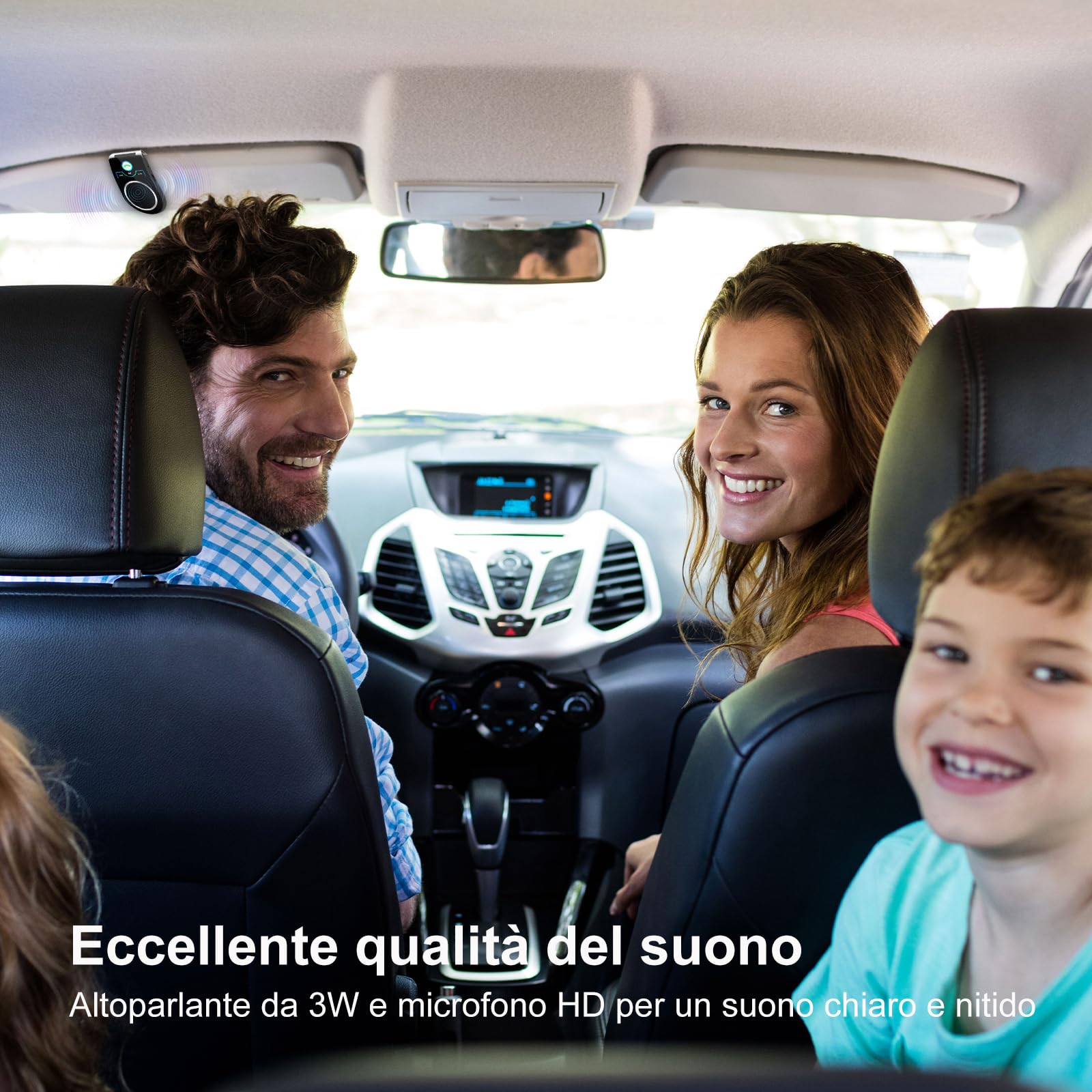 Kit Vivavoce Bluetooth 5.0 per Auto, Microfono Integrato,Vivavoce da Auto Bluetooth per Chiamate Viva Voce, Musicale, GPS, Connettività Dual Link, iOS Siri e Vocale Assistant