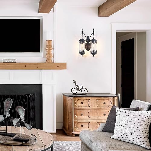 Miniatura 4 de RONGHUAFUGUI Apliques de pared rústicos negros con 2 luces, estilo vintage, gótico, retro, gótico, único, medieval para pasillo, mesita de noche,