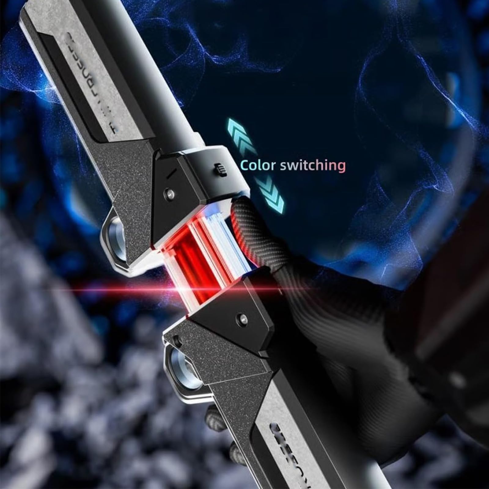 Spada laser retrattile plug-in, sciabole illuminate a LED 2 in 1 con sensore di movimento, spada illuminata a doppia lama, spada con impugnatura girevole reversibile per punta delle dita (1set)