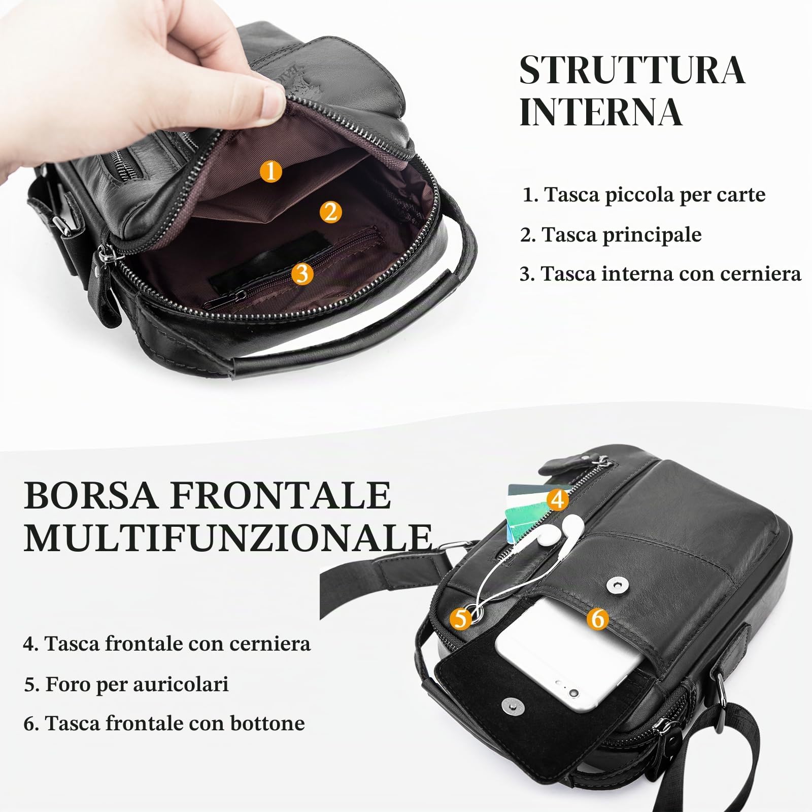 BAIGIO Borsello Uomo Pelle, Borsa a Tracolla Piccola Borsa da Uomini in Vera Pelle Casuale Borse Messenger per iPad iPhone e Viaggio Attività Commerciale