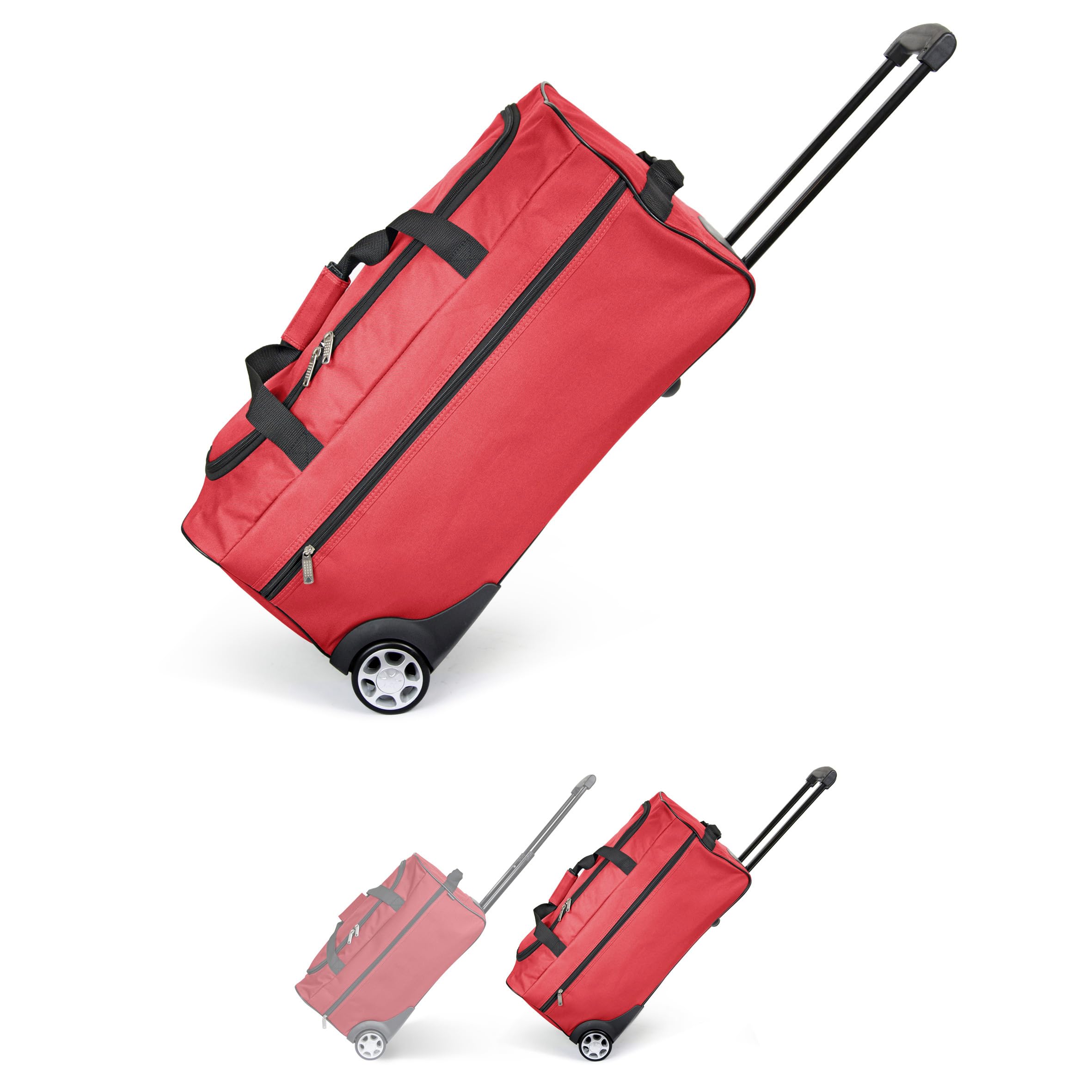 KINSTON Borsa da Viaggio Trolley - Borsa con Ruote e Manico Telescopico, Scomparto Principale Capiente e Tasca Laterale con Cerniera - Bagaglio a Mano Ideale per Viaggi e Weekend - ROSSO L