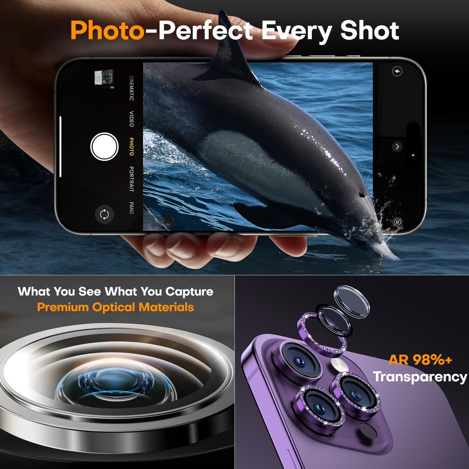 Protector de lente de cámara para iPhone 16 Pro Max/16 Pro/15 Pro Max/15 Pro/14 Pro Max/14 Pro, cristal de zafiro, pantalla individual de metal para cámara, anticaídas, compatible con fundas