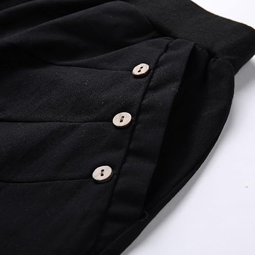 Miniatura 5 de WABEOR Bermudas de algodón y lino para mujer, longitud hasta la rodilla, pantalones cortos largos de pierna ancha, talla grande, cintura elástica,