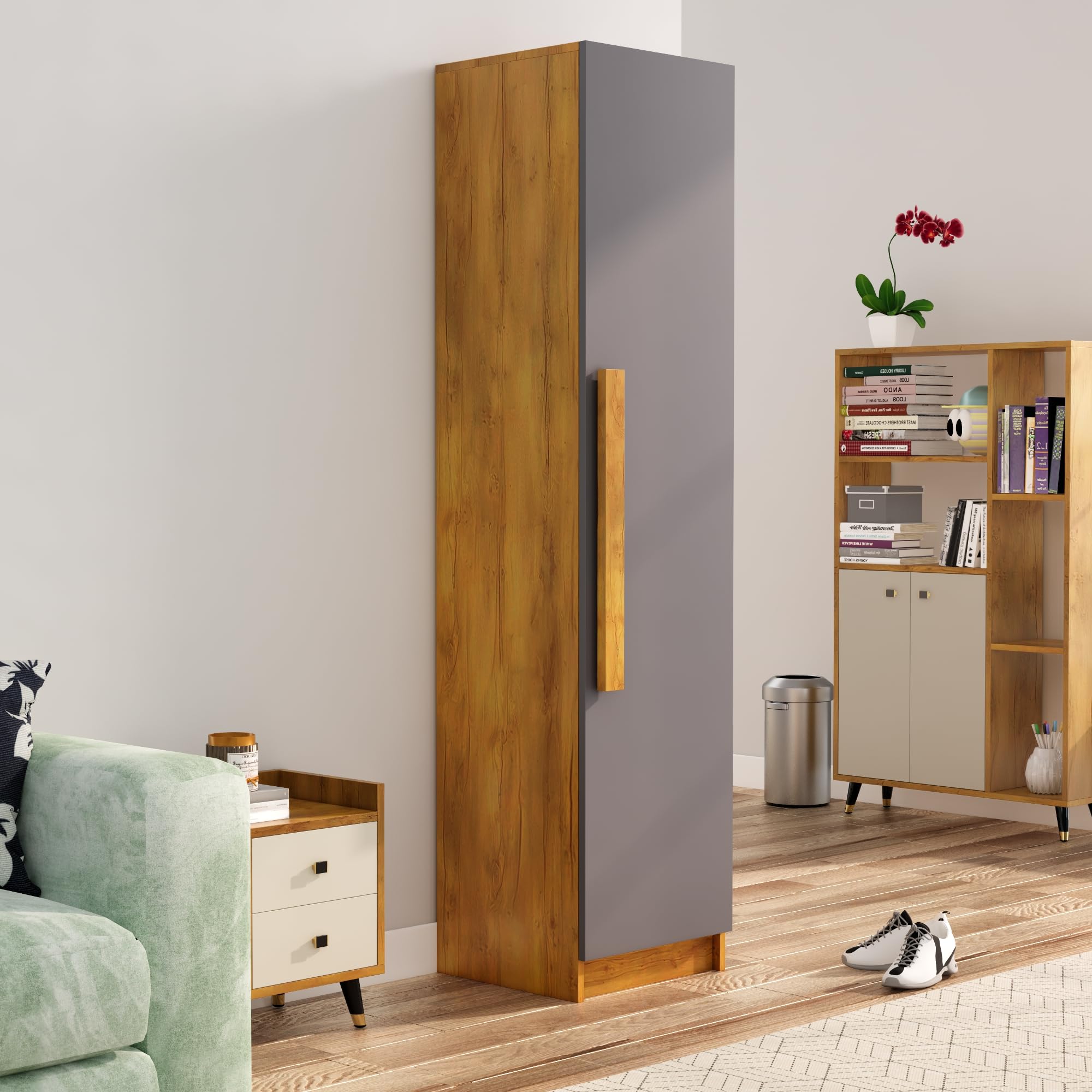 Bniture Wooden Almirah for Clothes, Door for Bedroom, 1 Door Wardrobe Huge Storage Space (42D x 43W x 183H CM) | 3 Year Warranty (Giant Wood & Slate Grey)-image-32