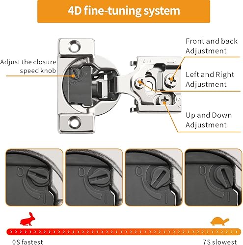 Miniatura 2 de Paquete de 10 bisagras ocultas 4D superpuestas de 12 pulgada para puerta de marco facial, velocidad de cierre ajustable, bisagras de cierre