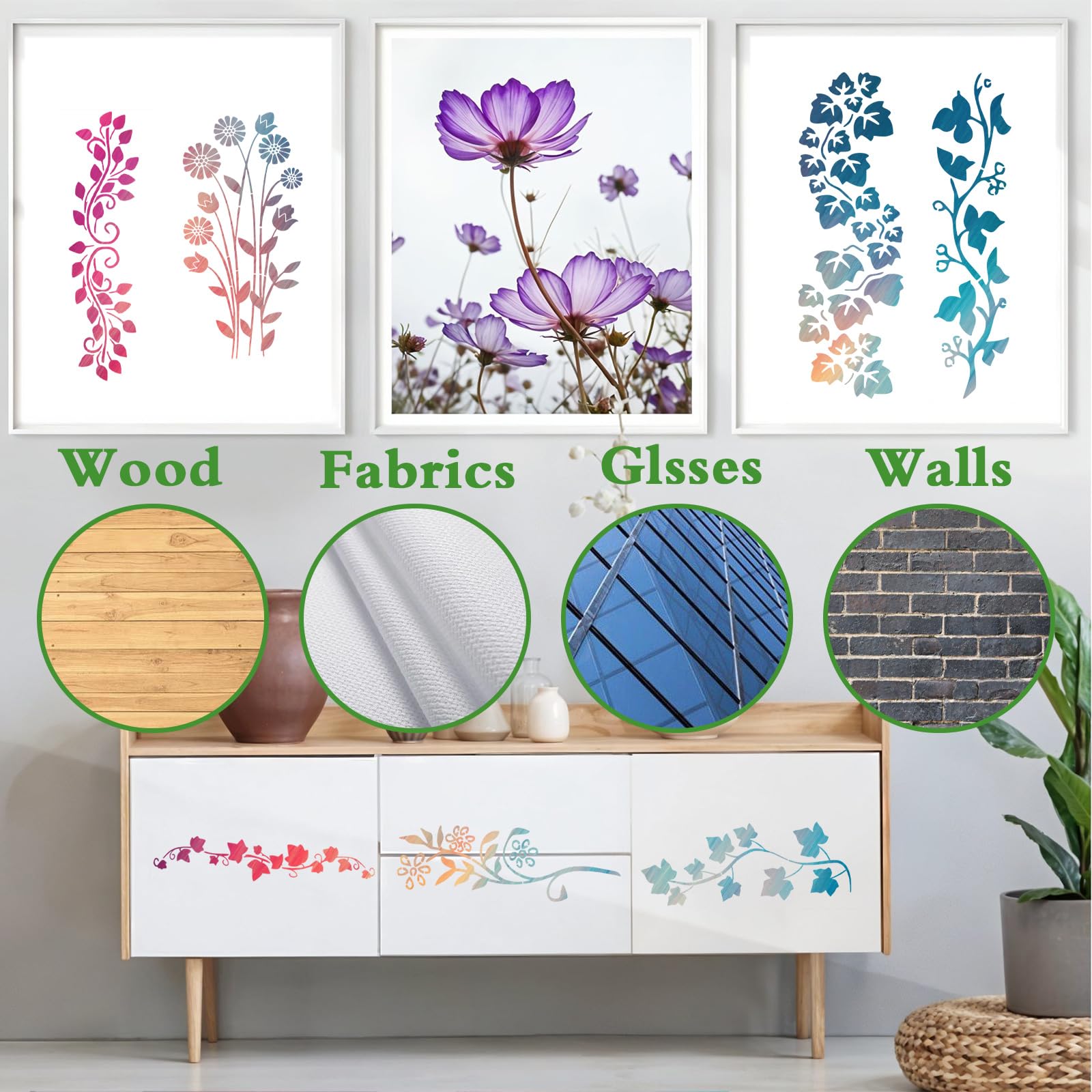 12 stencil a forma di foglia di vite, stencil riutilizzabili da parete per artigianato, modelli da disegno, stencil per dipingere su legno, pareti, tela, mobili, decorazioni per la casa