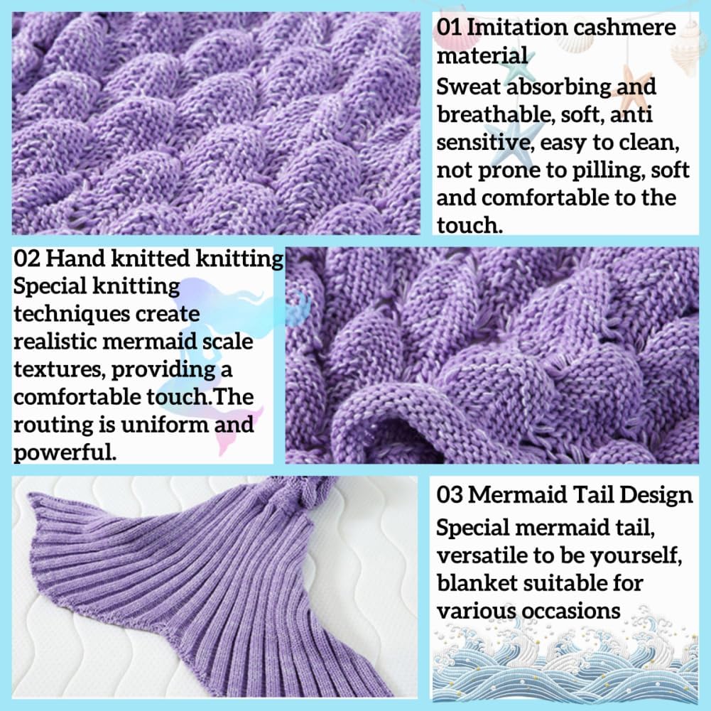 Mermaid Tail Throw Blanket Soft Mermaid Sleeping Bag Hand Crochet Mermaid Blankets for Teen Girls Women image 3