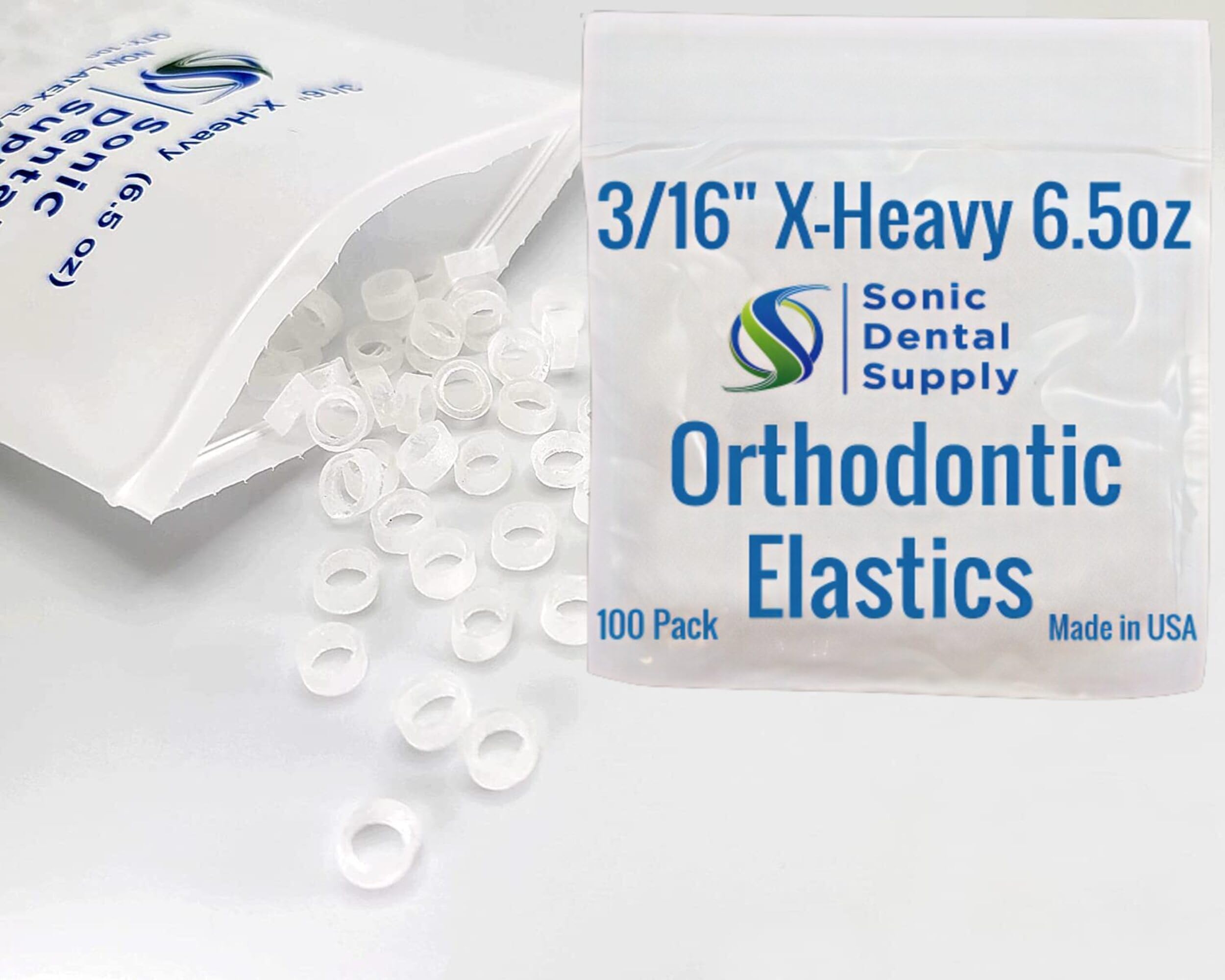 3/16 inch X-Heavy 6.5 oz - Orthodontic Elastic Rubber Bands - 100 Pack - Clear Latex Free, Small, Braces, Dreadlocks Hair Braids, Tooth Gap, Packaging, Crafts, - Made in USA