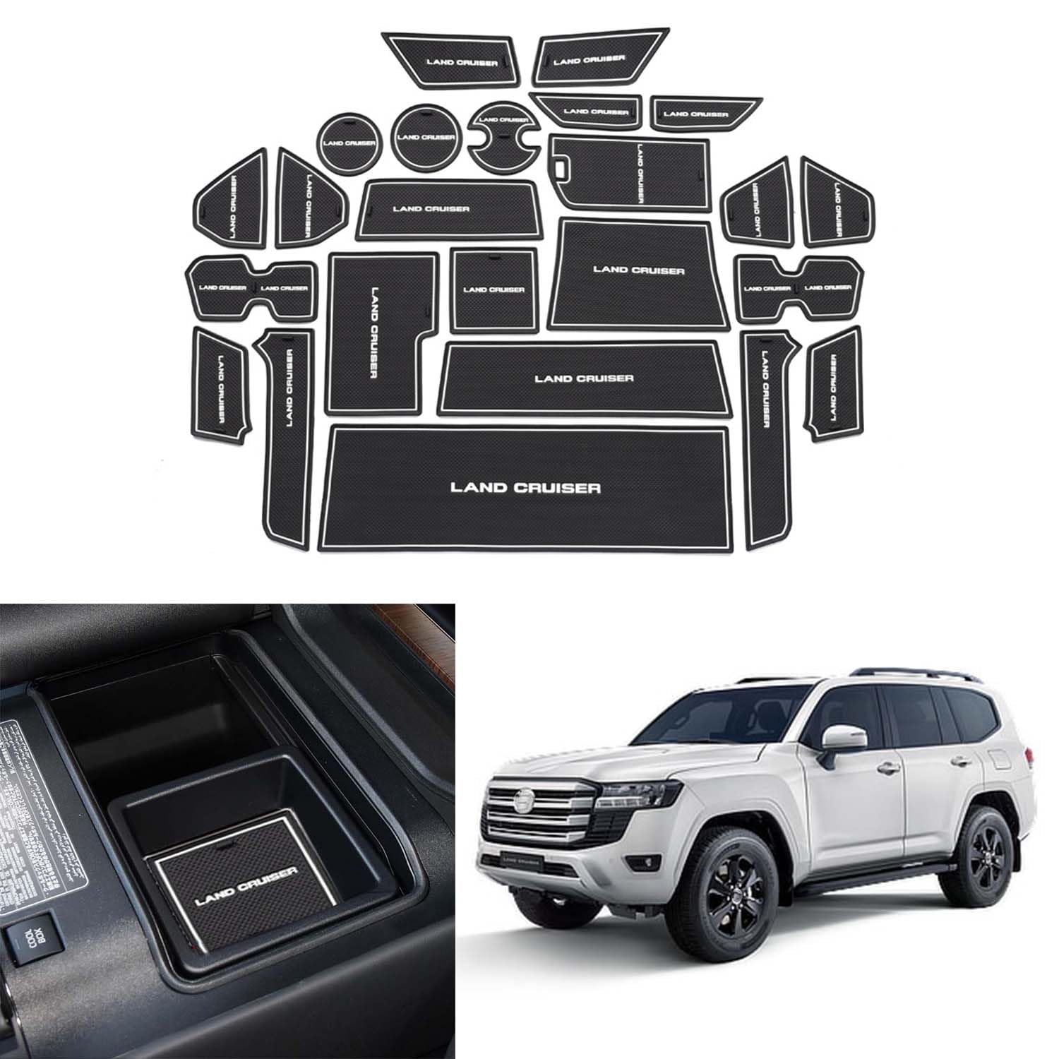 Anti-Slip Car Rubber Mats Door Slot Mat Liner 24PCS For To-yo-ta Land Cruiser LC300 2022-2024 Water Cup Mat Storage Box Mat Centre Console Mats Interior Decoration Accessories (White)
