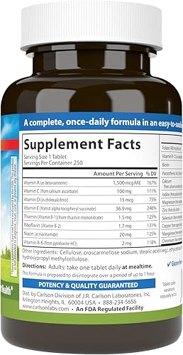 Miniatura 2 de Carlson Mini-Multi - Tabletas multivitamínicas, 250 unidades, tamaño pequeño, fáciles de tragar, vitaminas y minerales diarios para la salud