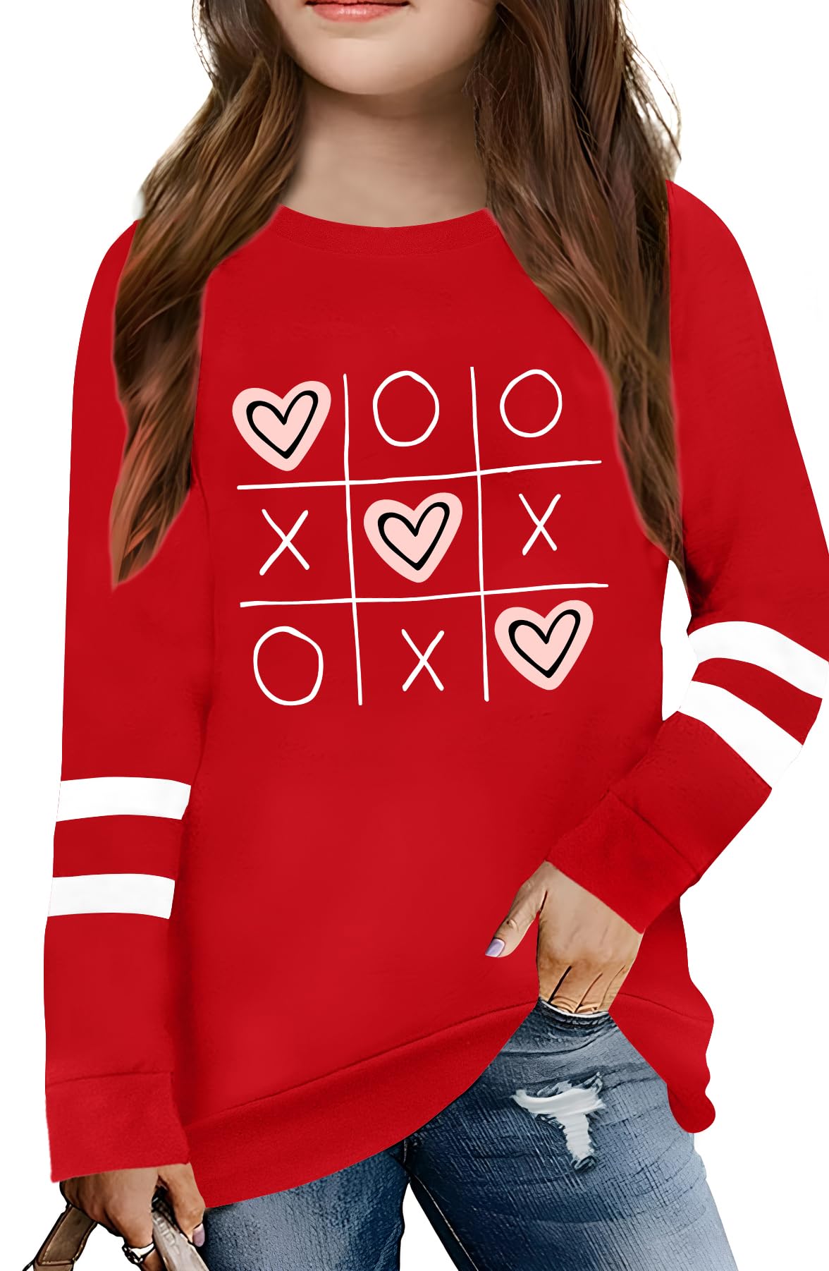 LAZYCHILD Kids Valentine Shirt Girls Valentines Day Shirts Heart Graphic Long Sleeve Striped Tee Tops 5-14 Years