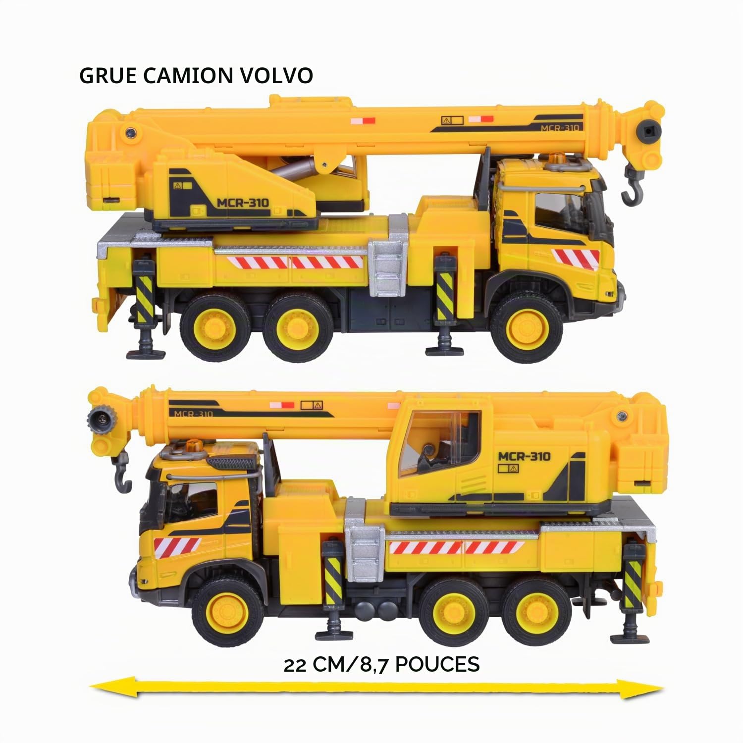 Majorette Volvo FMX Truck Crane (22 cm) - Grand véhicule de Chantier avec Bras de Grue Extensible, treuil, Roue Libre et Pneu en Caoutchouc - Jouet de Grue pour Enfants à partir de 3 Ans