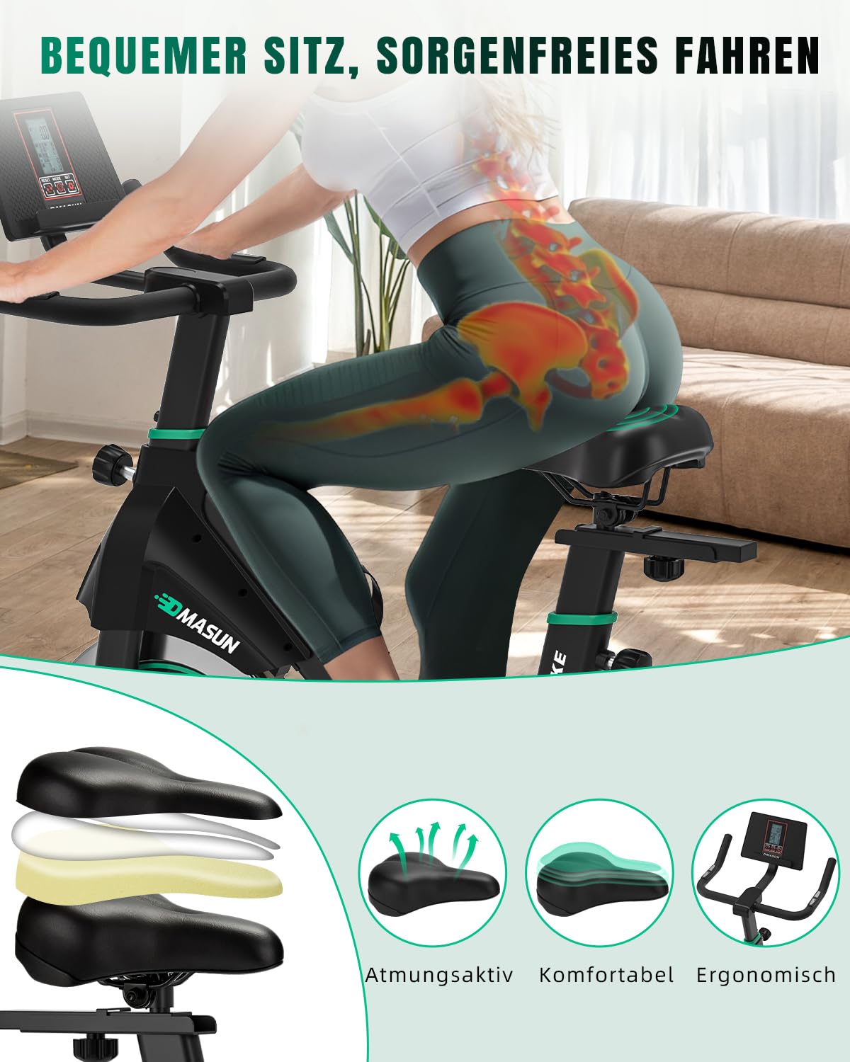 Heimtrainer Fahrrad, DMASUN Hometrainer Fahrrad mit 100% Widerstand, Leise & Stabil, Ergometer mit App Kompatibel & LCD-Monitor, Verbessertes Indoor Fitnessbike für zuhause, 160/180Kg Belastbar