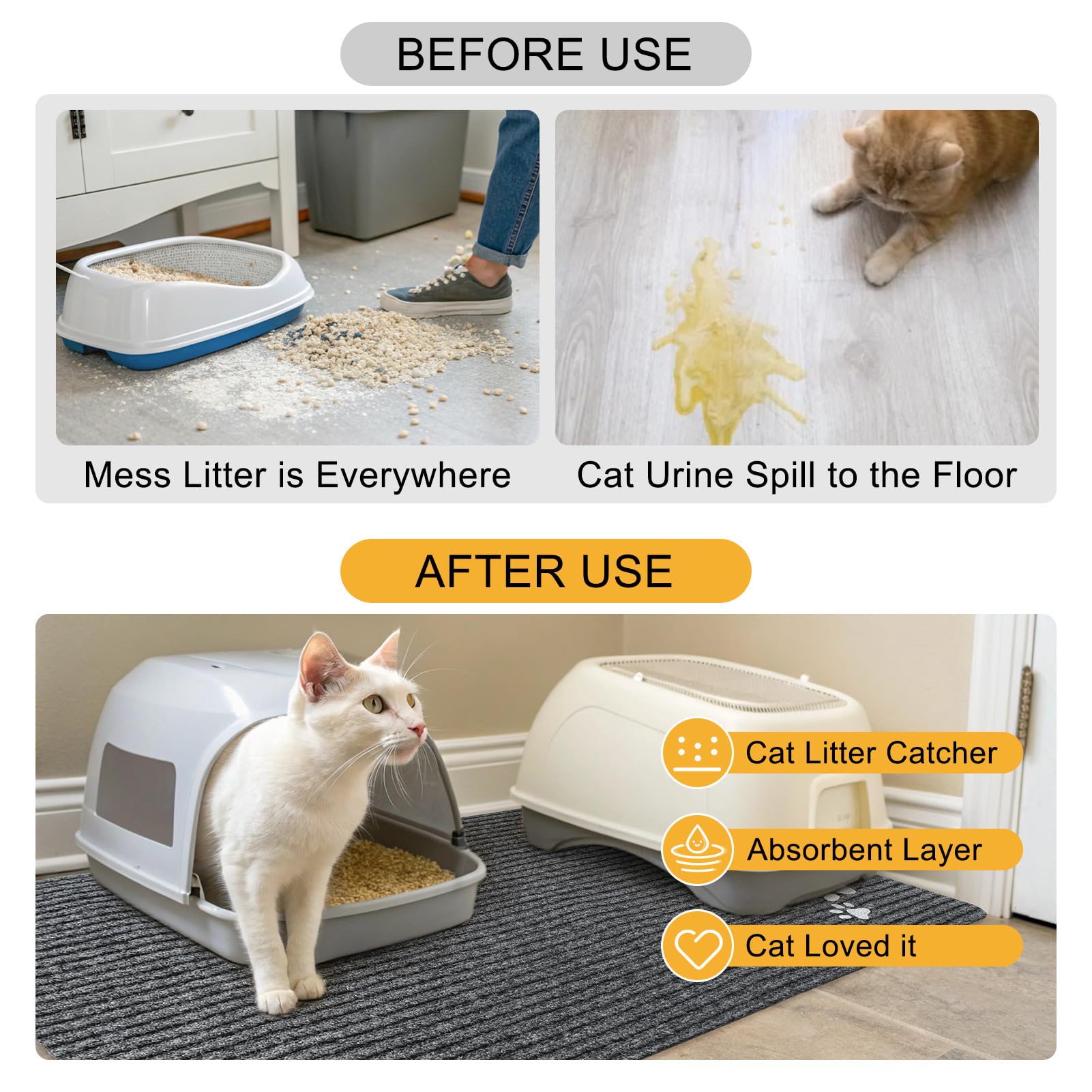 BEAUTYZOO Katzenklo Matte, 71,1 x 91,4 cm, langlebige Katzentoilettenmatte mit Streukontrolle, rutschfest, weniger Abfall, Katzenstreu, weich, leicht zu reinigen, wasserdicht, Grau