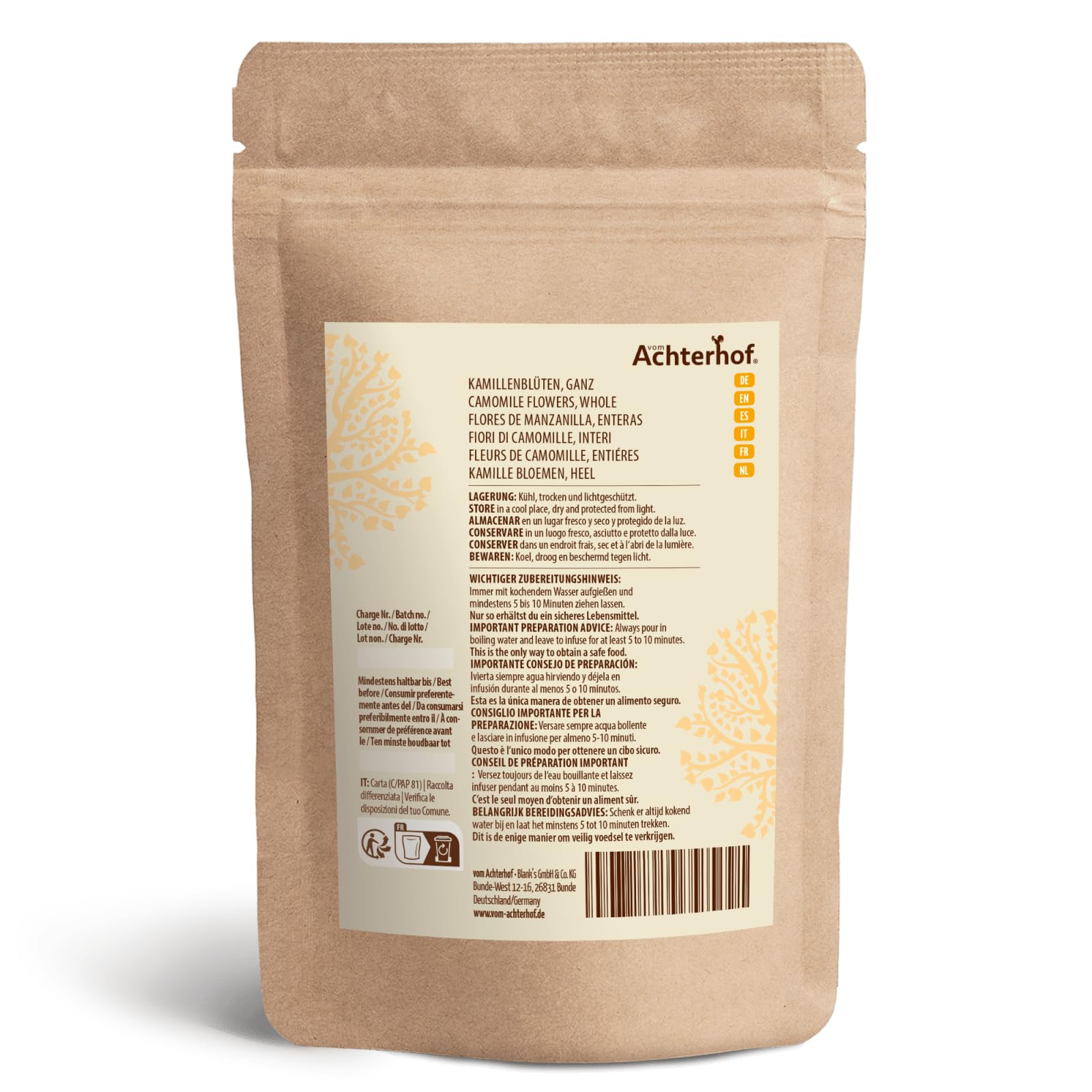 Flores de manzanilla 1000g | enteras y secas | té de manzanilla de flores enteras | 100% natural | sabor ligeramente amargo y suave | sin aditivos | vom Achterhof