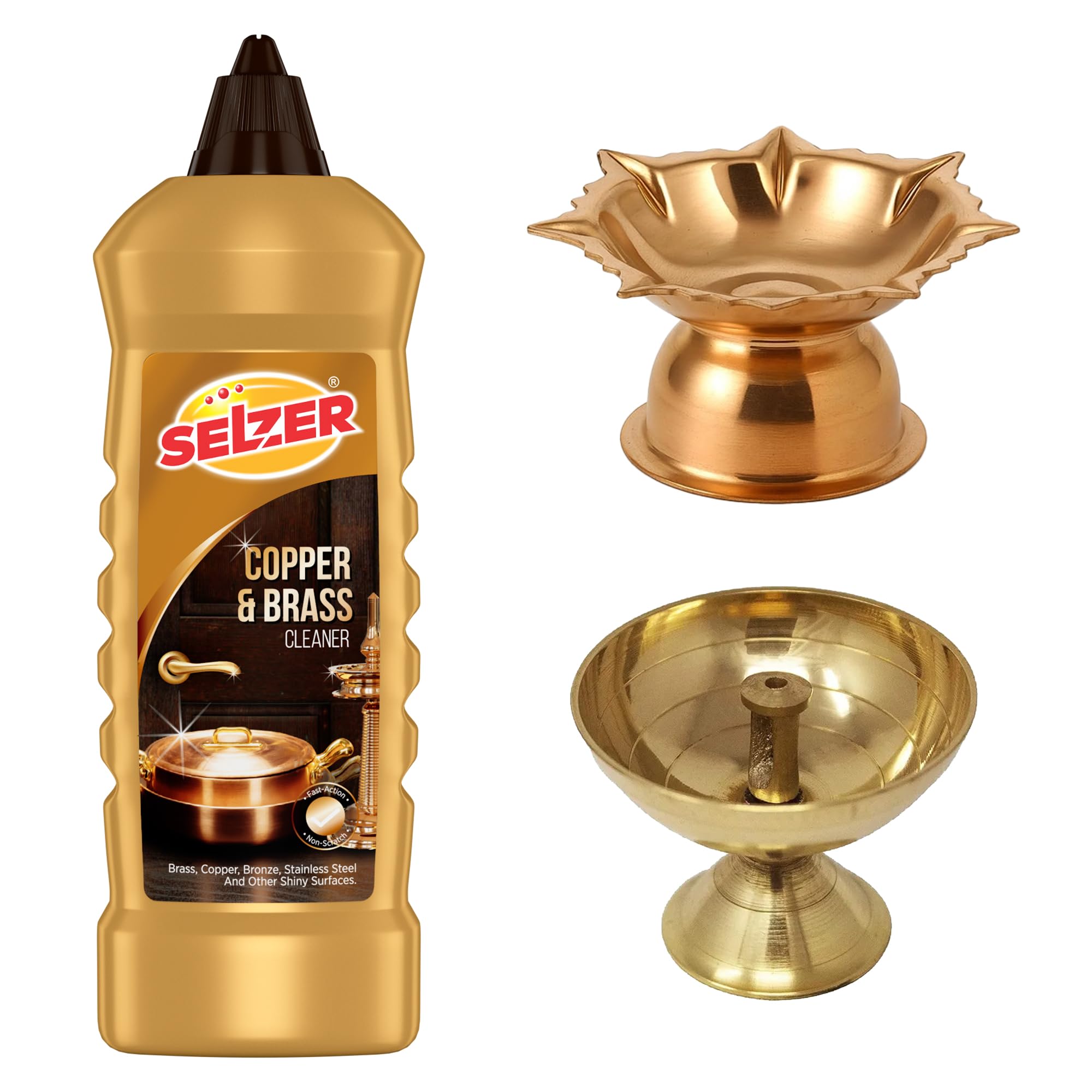 Selzer Instant Brass/Copper Cleaner & Tarnish Remover for Pooja Items, Utensils & Jewellery, Brass Shine Cleaning Liquid 250ml (Pack of 1)-image-33