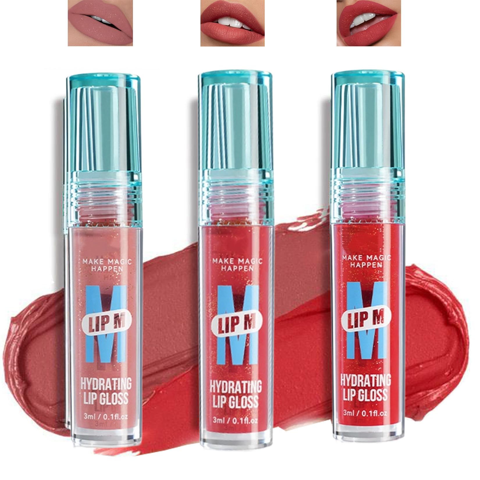 Hydrating Lip Gloss with Lightweight Non-Sticky Matte Finish, 3ml Lip Stain Set in Nude Pink, Brick Red