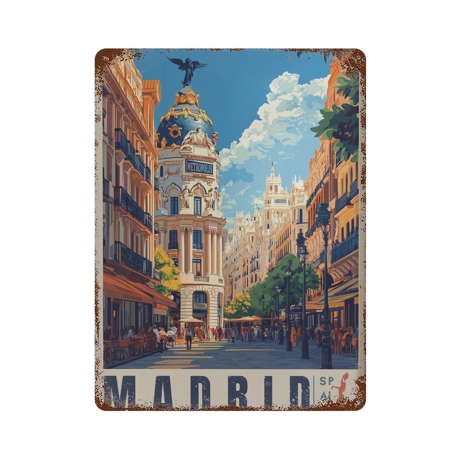 xiaoxiaoshen Madrid Travel Spain Wall Decor Art Metal Tin Poster Modern Home Decor Art Home Bar Shop Decorations Vintage Sign 40x30cm