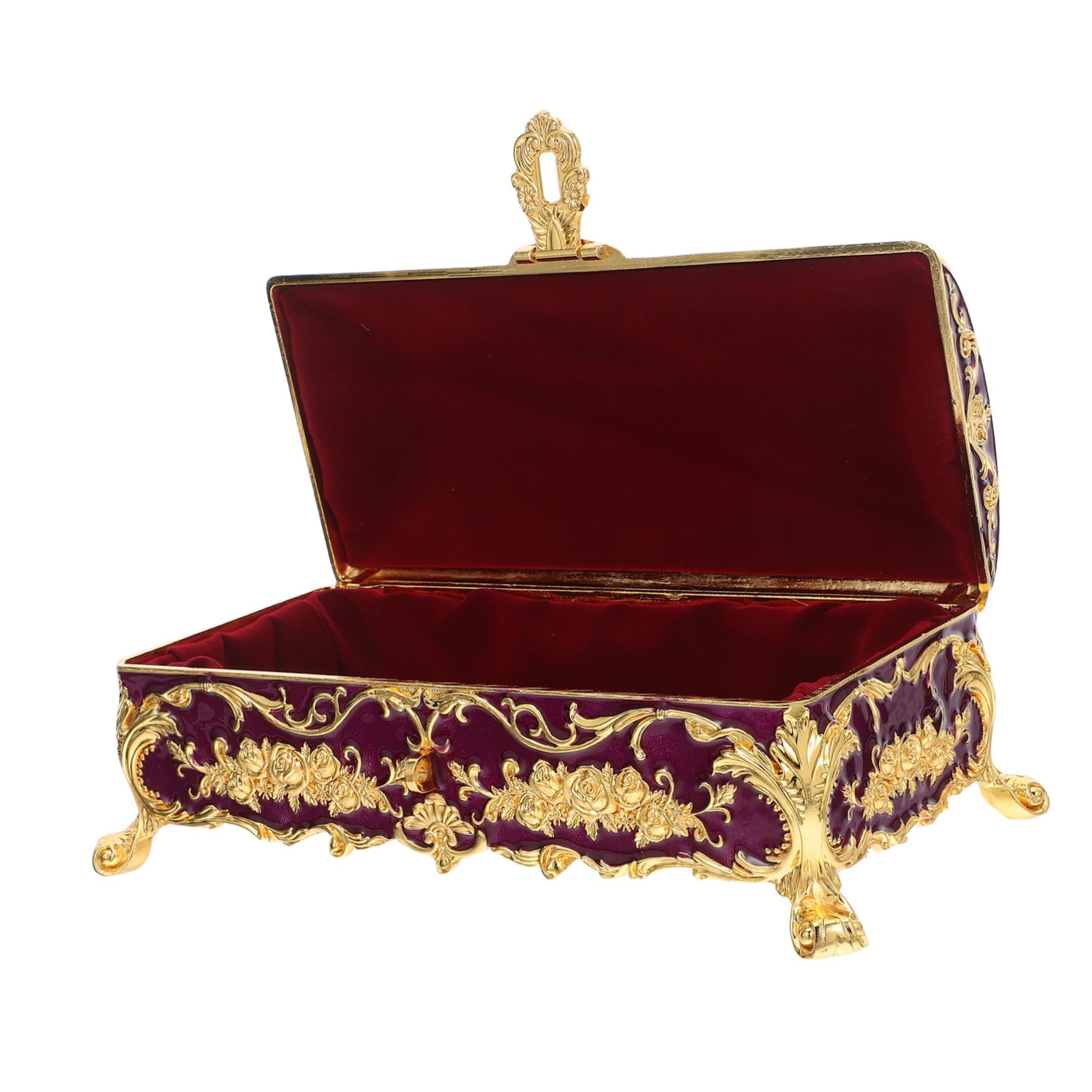 SOLUSTRE Schmuckkästchen mit Kompakter und Vielseitiger Aufbewahrung aus Legierung für Damen Vintage Elegante Violette Schmuckbox für Armbänder und Ohrringe dem Schminktisch