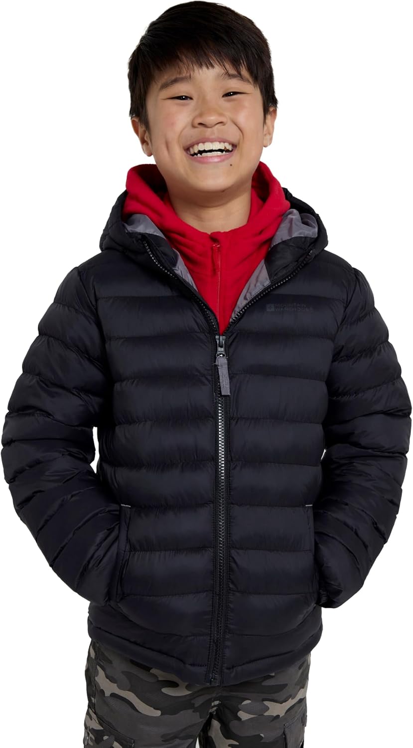 Mountain Warehouse Seasons Kids Padded Puffer Jacket | Water Resistant, Lightweight Coat with Hood for Boys & Girls, Insulated for Warmth, Suitable for School, Light Rain, Winter