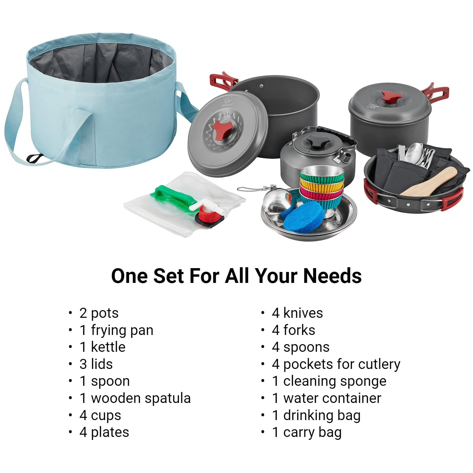 Backpacking Gear Bulin 13pcs Camping Cookware Mess Kit Nonstick