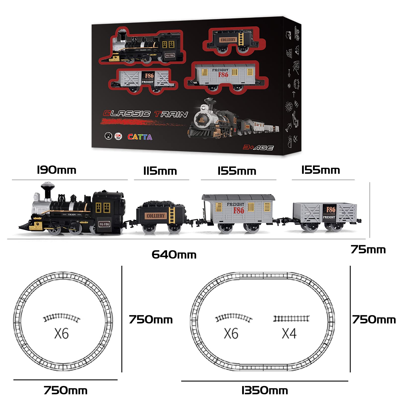 Train Set, CATTA Electric Toy Train Set for Boys Girls with Light