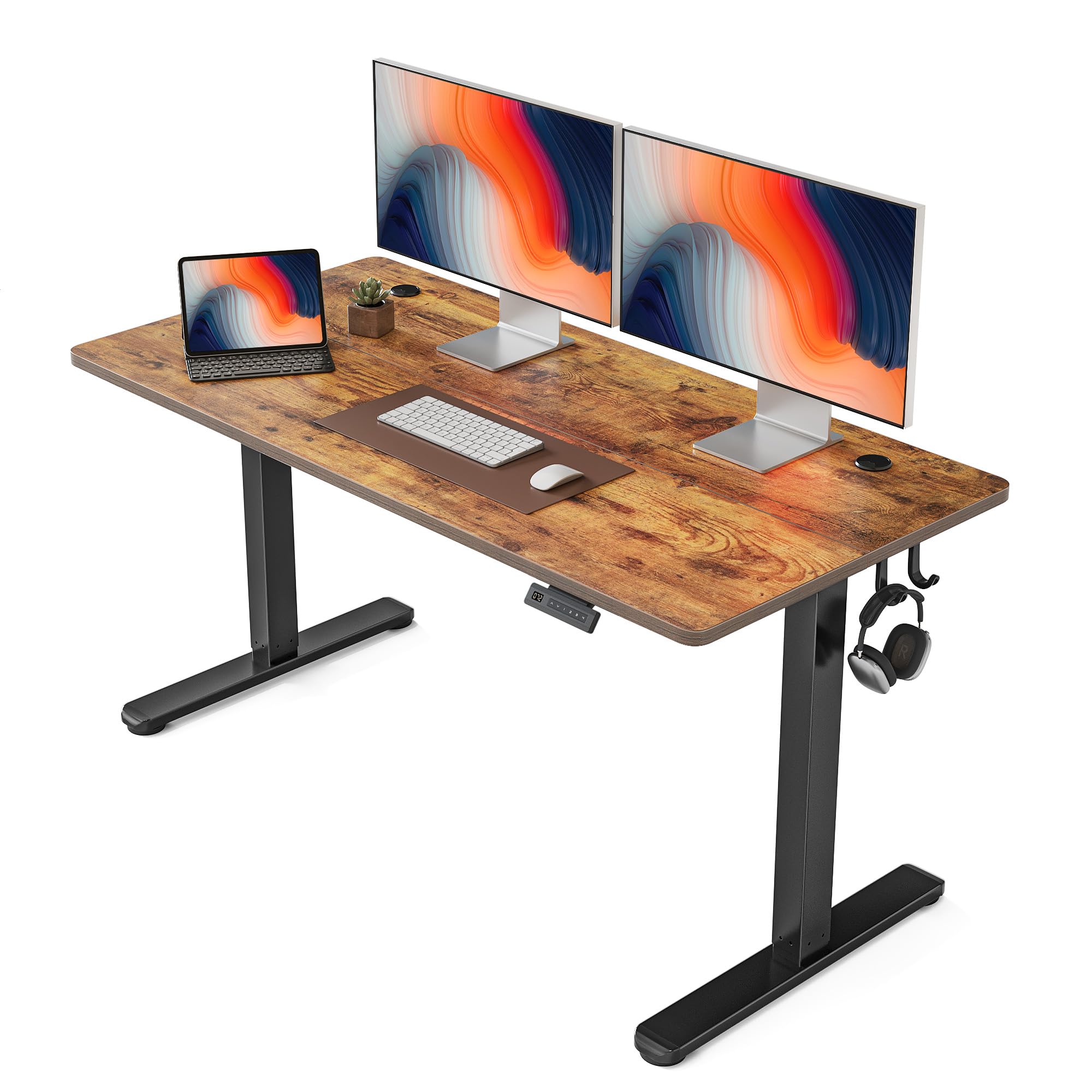 FEZIBO Electric Standing Desk, 55 x 24 Inches Height Adjustable Stand up Desk, Sit Stand Home Office Desk, Computer Desk, Rustic Brown