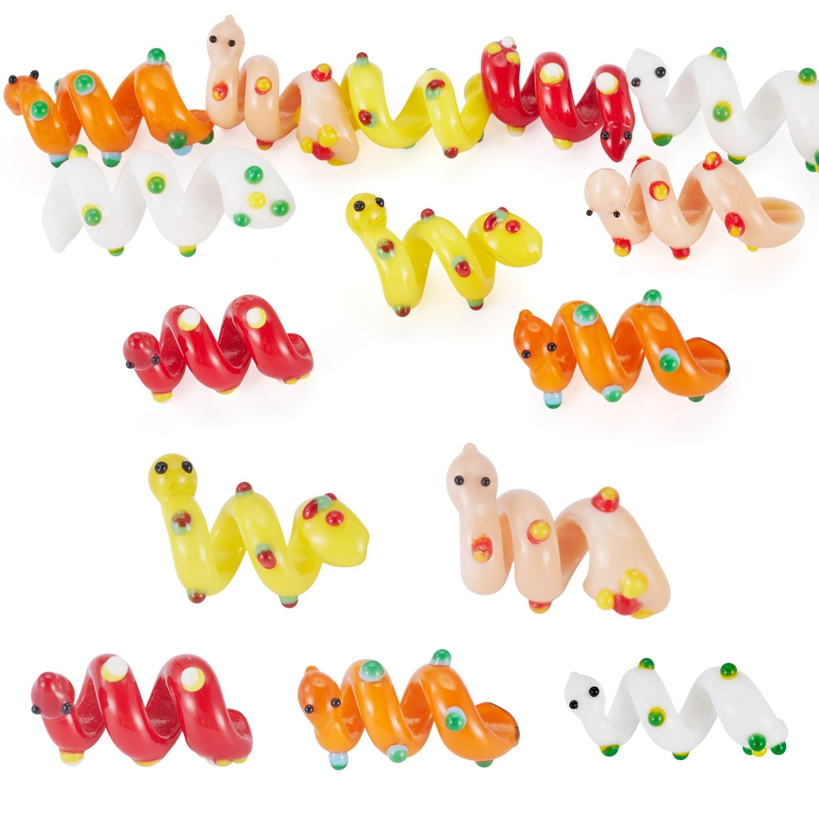 10Pcs Snake Lampwork Glass Beads Cute 3D Bumpy Snake Beads Handmade Lampwork Snake Charms for DIY Crafts Easter Bracelet Earring Jewelry Making