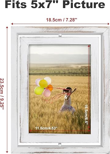 Miniatura 2 de Egofine Paquete de 2 portarretratos flotantes giratorios de 5 x 7, pantalla de doble cara con frente de vidrio HD, marco de madera envejecida para