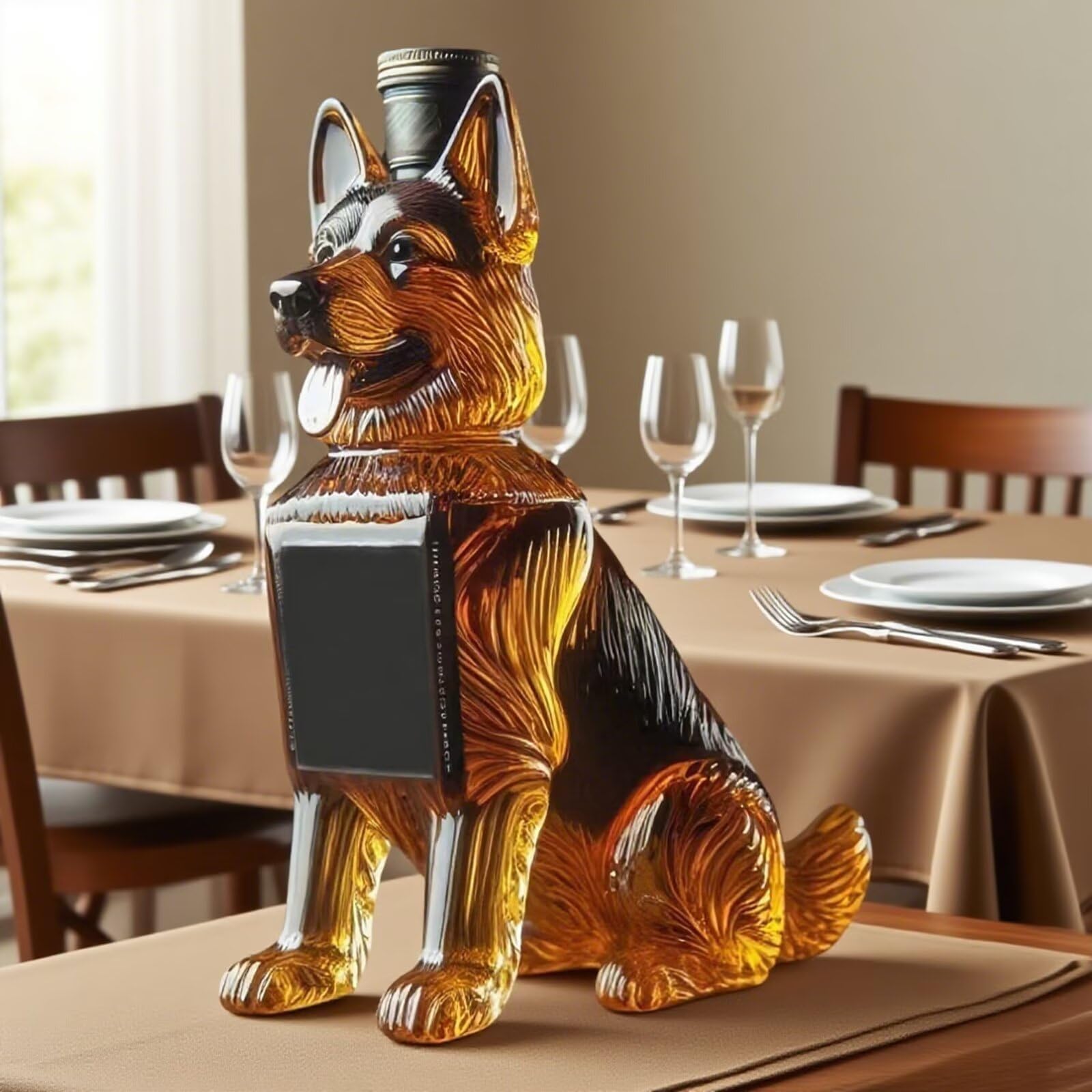 300ML Decantador Whisky Arte Escultura - Decantador De Whisky De Cristal 3D Con Diseño Novedoso, Botella De Whisky Con Forma De Pastor Alemán, Botellas Vacías Con Temática Animal