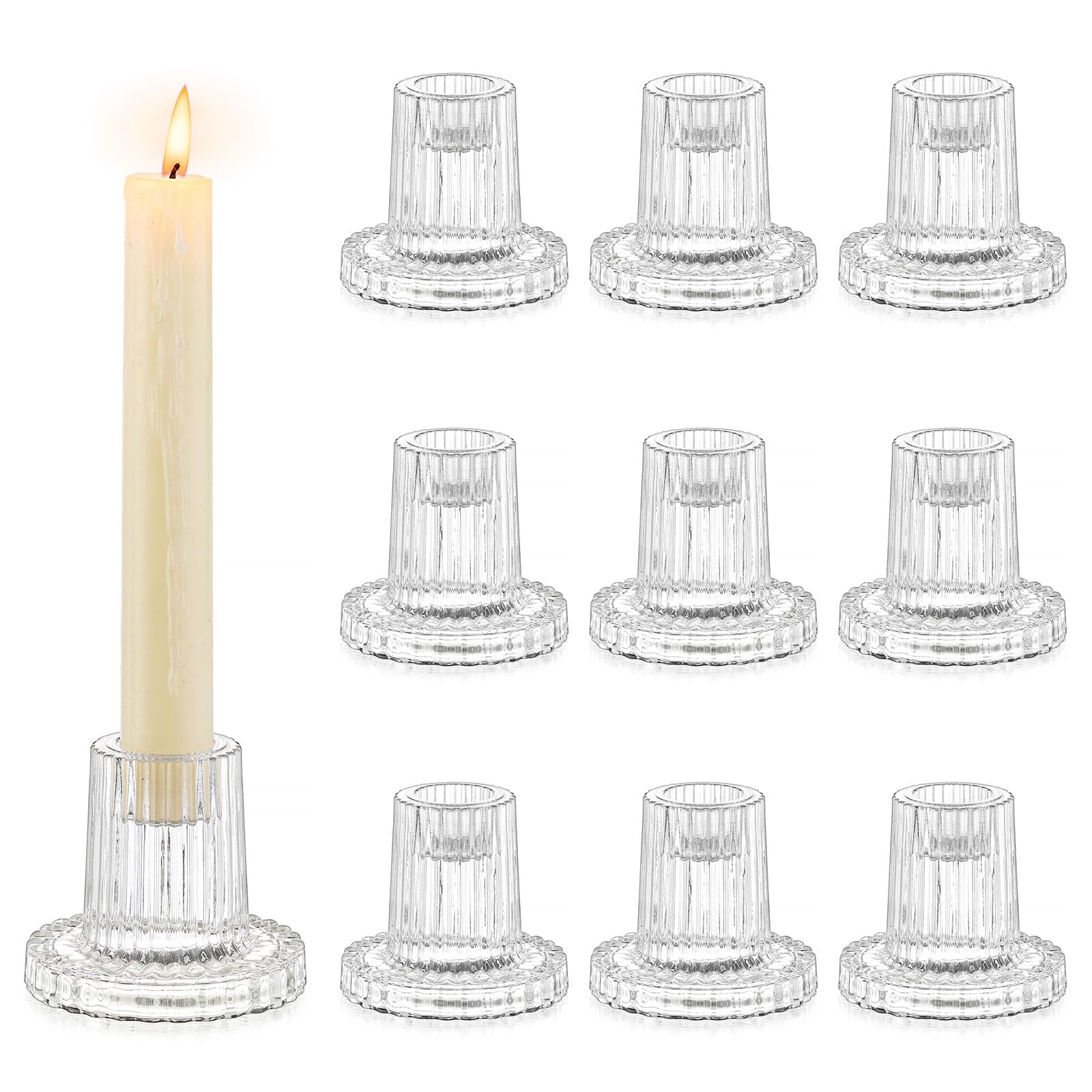 Romadedi Kerzenständer Glas für Stabkerzen, 10er-Pack, Klar