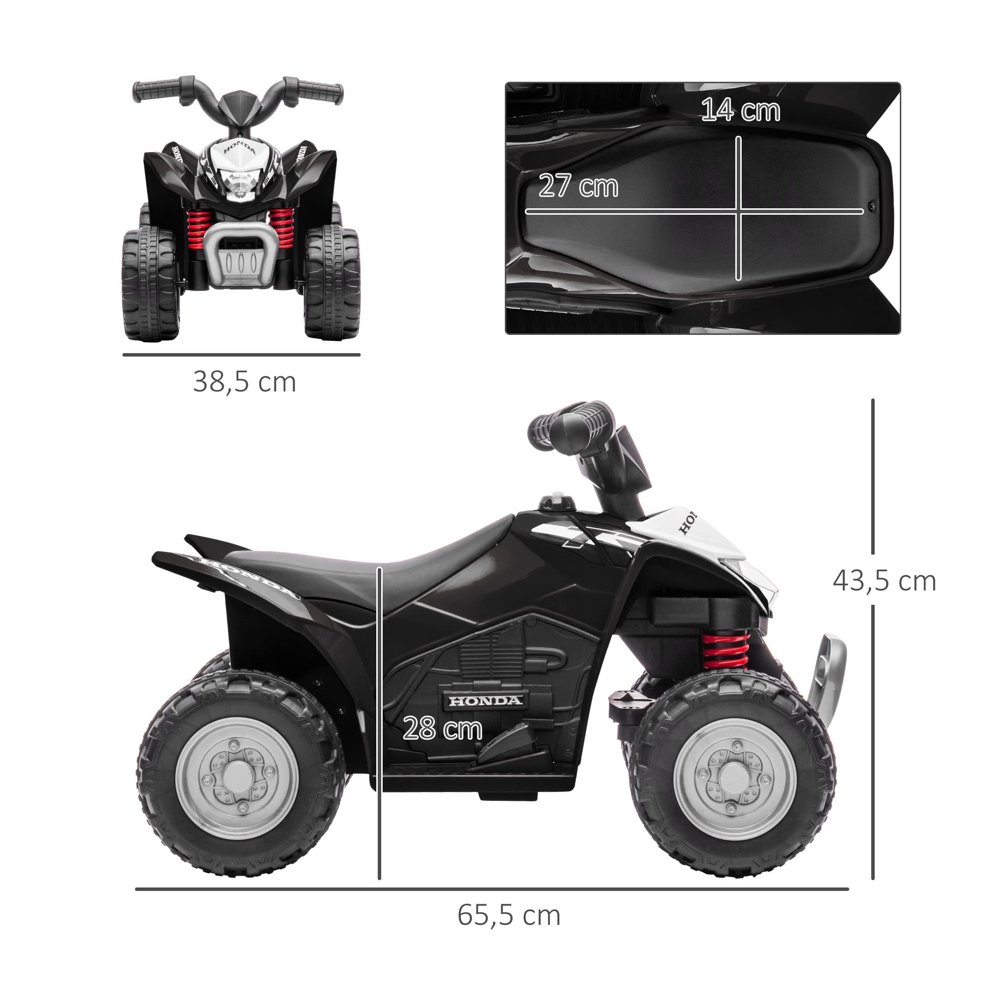 AIYAPLAY Quad Électrique Enfant 6 V Honda sous Licence 2,8 km/h Noir | Voiture Électrique Enfants, Klaxon, Poignée et Selle Ergonomique, Phares LED