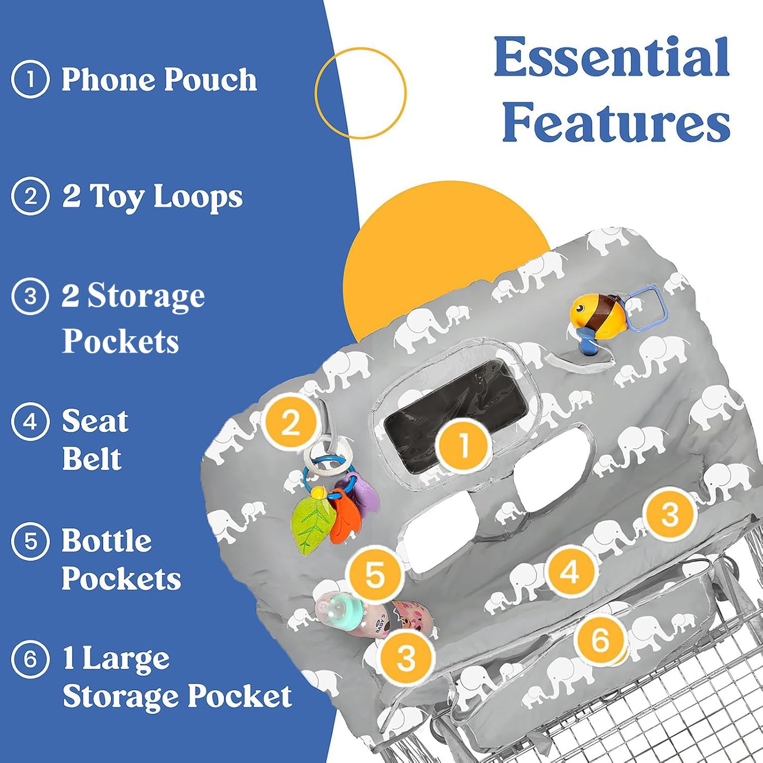Funda para carrito de compras para bebé PILLANI, funda de silla alta para asiento de restaurante, cubierta de carrito de comestibles para bebés/niños/niños, fundas de algodón para bebés, funda para
