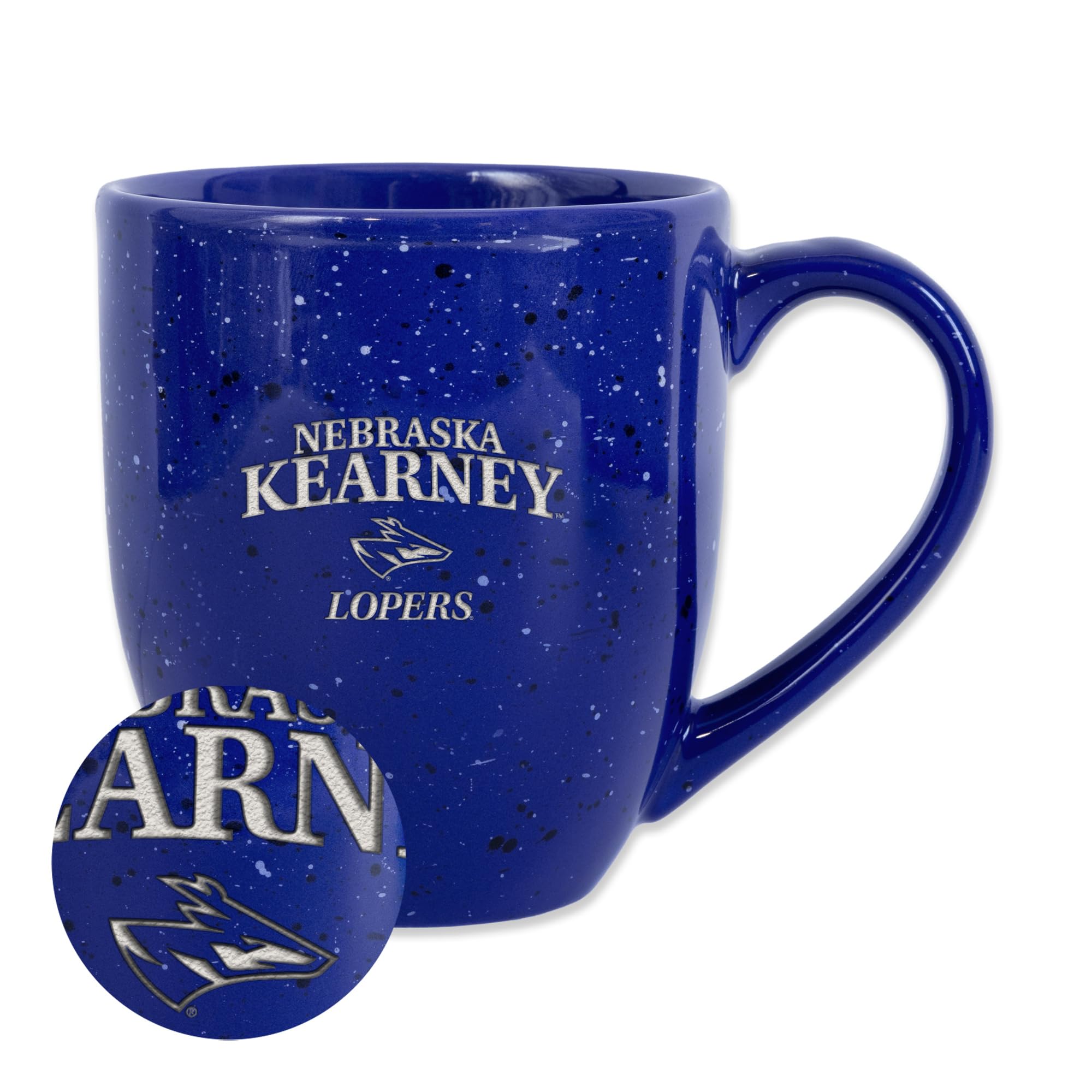 Rico Industries NCAA Nebraska–Kearney Lopers Primary Logo Royal 16 oz Team Color Laser Engraved Speckled Ceramic Coffee Mug — image 1