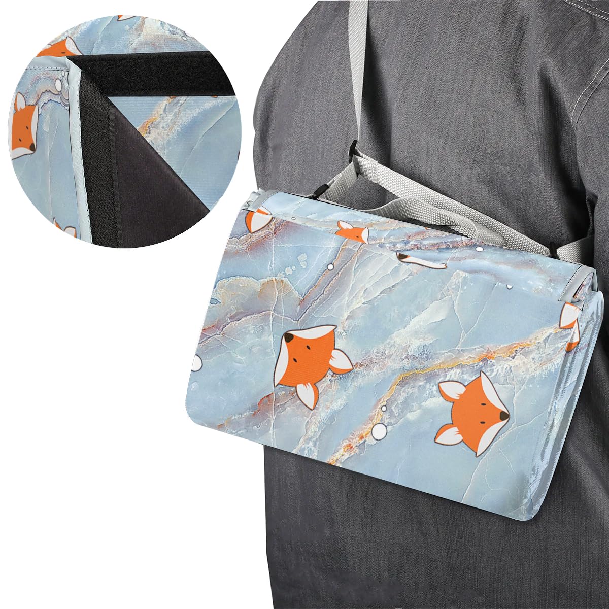 Moderna manta de picnic con diseño de zorro de mármol, 150 x 145 cm, plegable, para exteriores, playa, playa, camping, senderismo, picnic
