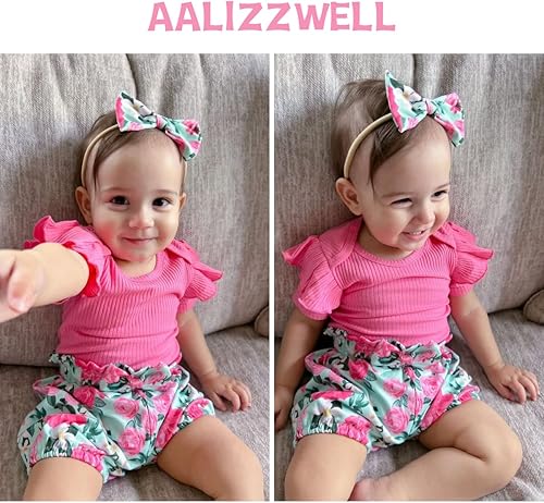 Miniatura 4 de Aalizzwell Traje de verano con pantalón corto y acanalado para bebé niña