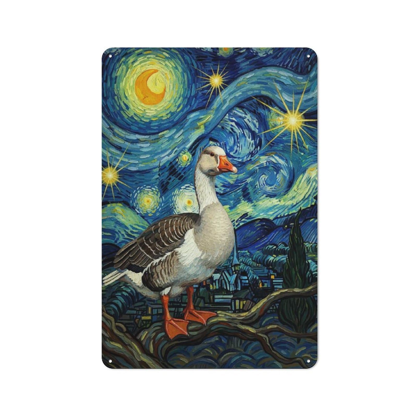Junmoney Goose In Starry Night Style Metal Plaque 30X20cm With For Pub Or Café, Retro Decor, For Pub Decor Enthusiasts Refreshing A Room In Autumn