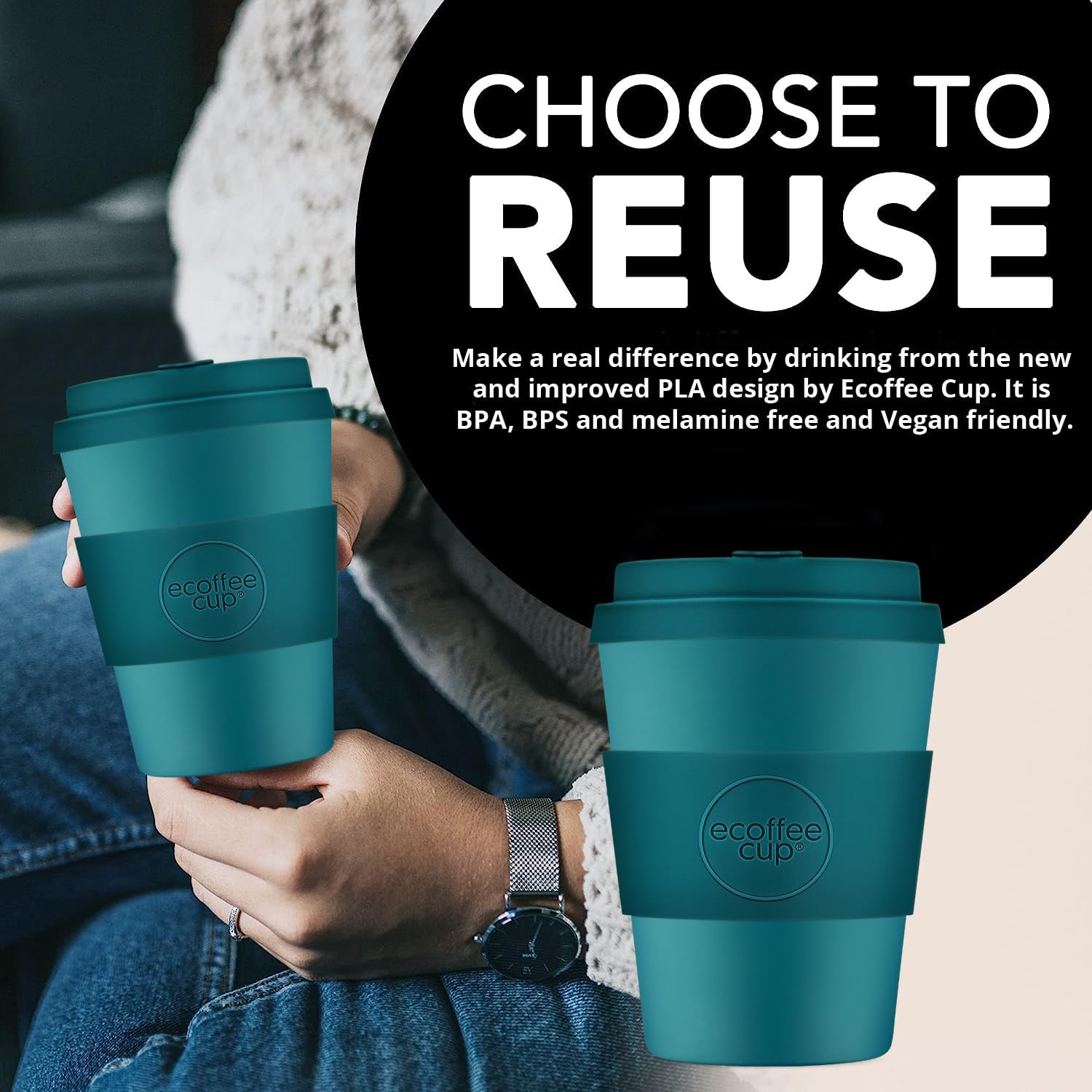 Ecoffee Cup 12oz (350ml) Reusable Coffee Cup – PLA Plant-Based Travel Mug with Silicone Lid, Melamine Free & Dishwasher Safe – Bay of Fires