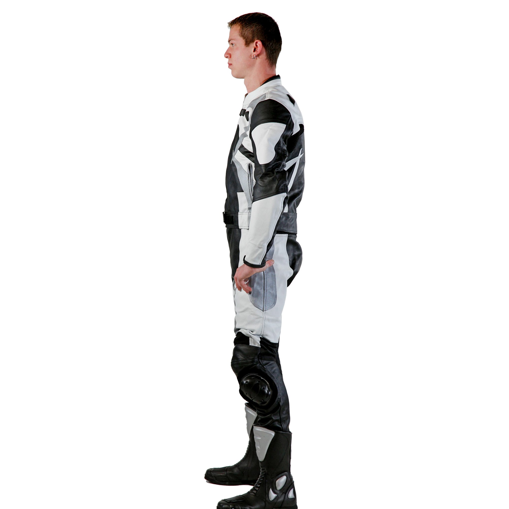 Edelnice Trachtenmode Lemoko Leder Motorradkombi Zweiteiler schwarz weiß silber Gr S-5XL