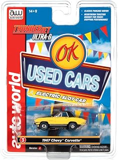 Auto World Thunderjet OK Used Cars 1967 Chevrolet Corvette (Yellow) HO Scale Slot Car