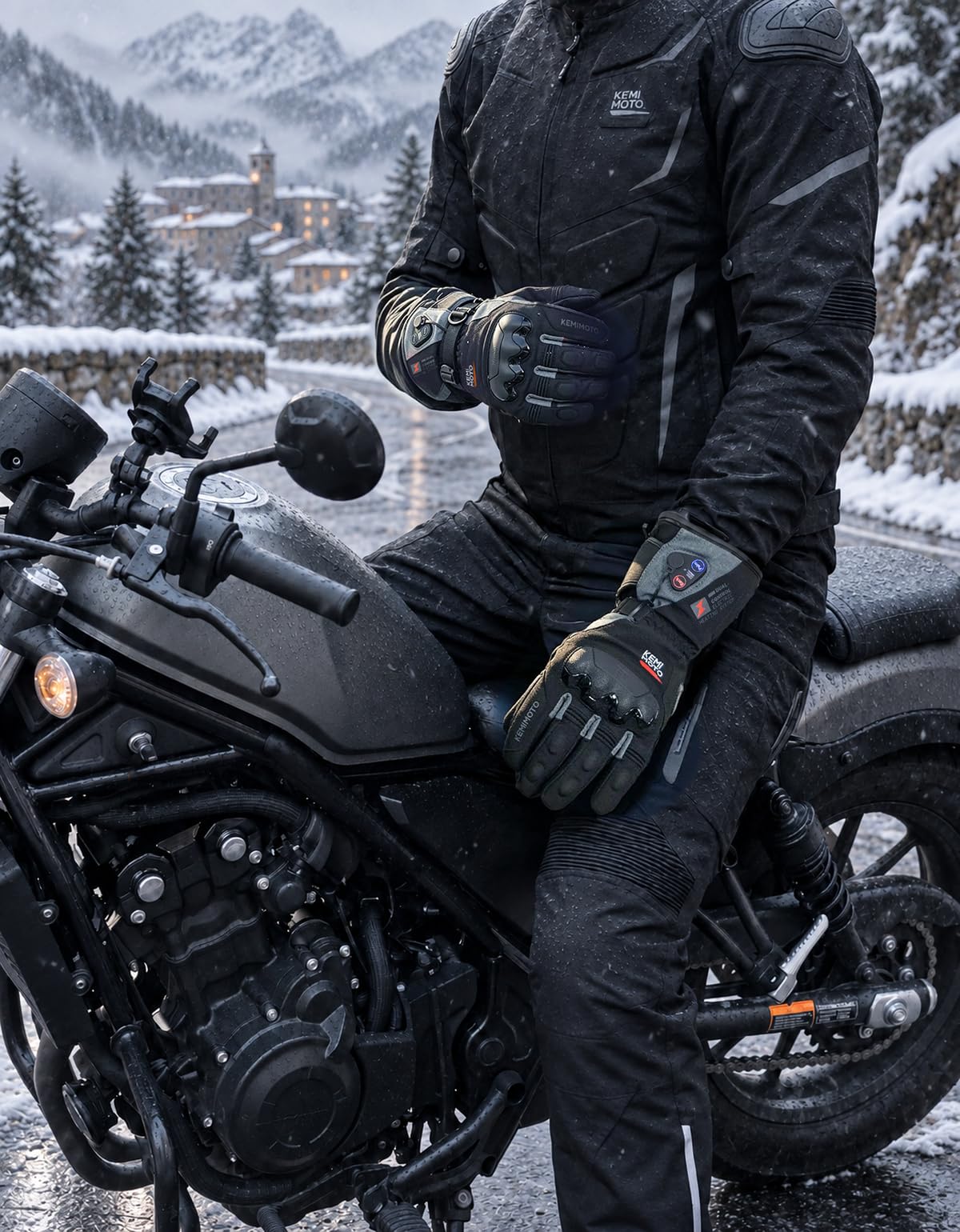 KEMIMOTO Guantes Calefactables Moto, 3000mAH, Doble Zona Control, 3 Niveles