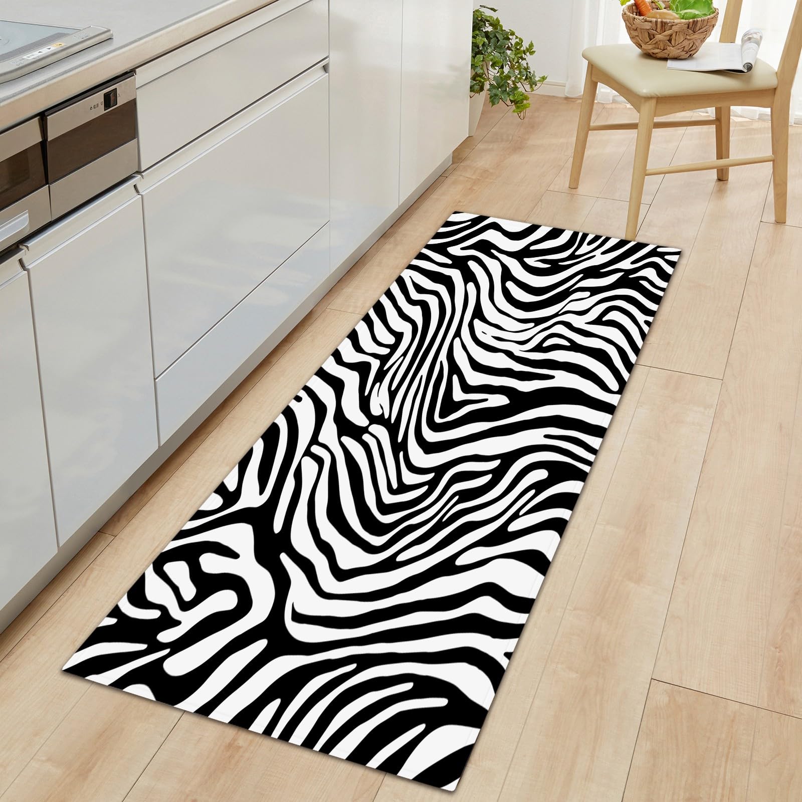 Tappeto da cucina antiscivolo, lavabile, 60 x 180 cm, stampa zebrata, assorbente, a pelo basso, per cucina, camera da letto, ingresso, lavanderia