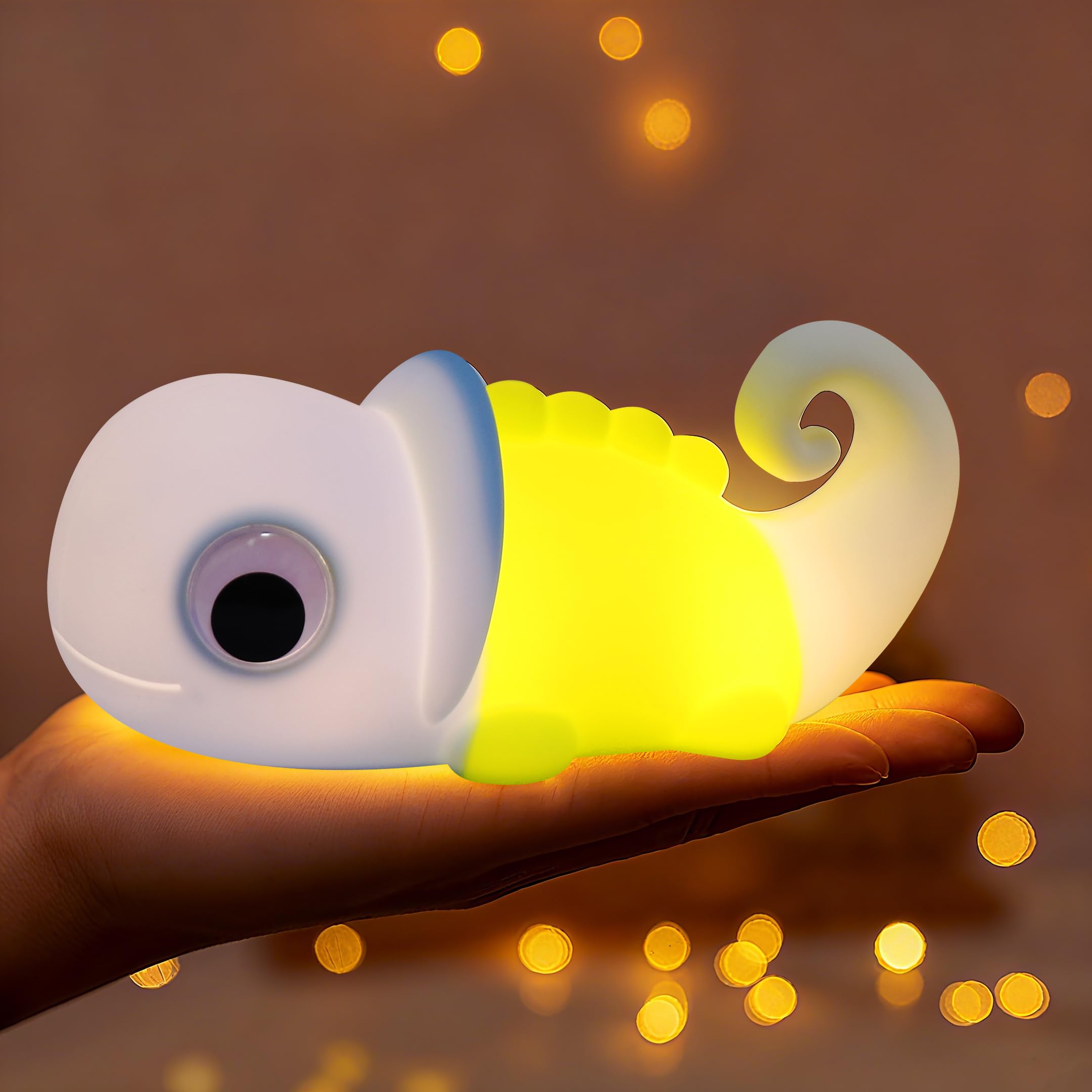Linda luz nocturna camaleón para niños, luz nocturna esponjosa regulable de 3 niveles, temporizador de apagado automático de 30 minutos con luz de color, lámpara de silicona recargable para