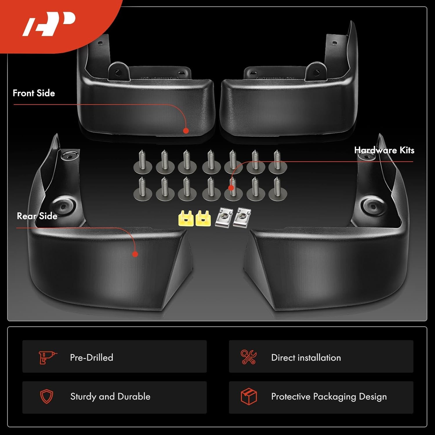 A-Premium Set of 4PCS Mud Flaps Splash Guards Mudguards Mudflaps Compatible with Honda Odyssey, 2018-2024, Mini Passenger Van, Black Color, Front LH RH and Rear LH RH